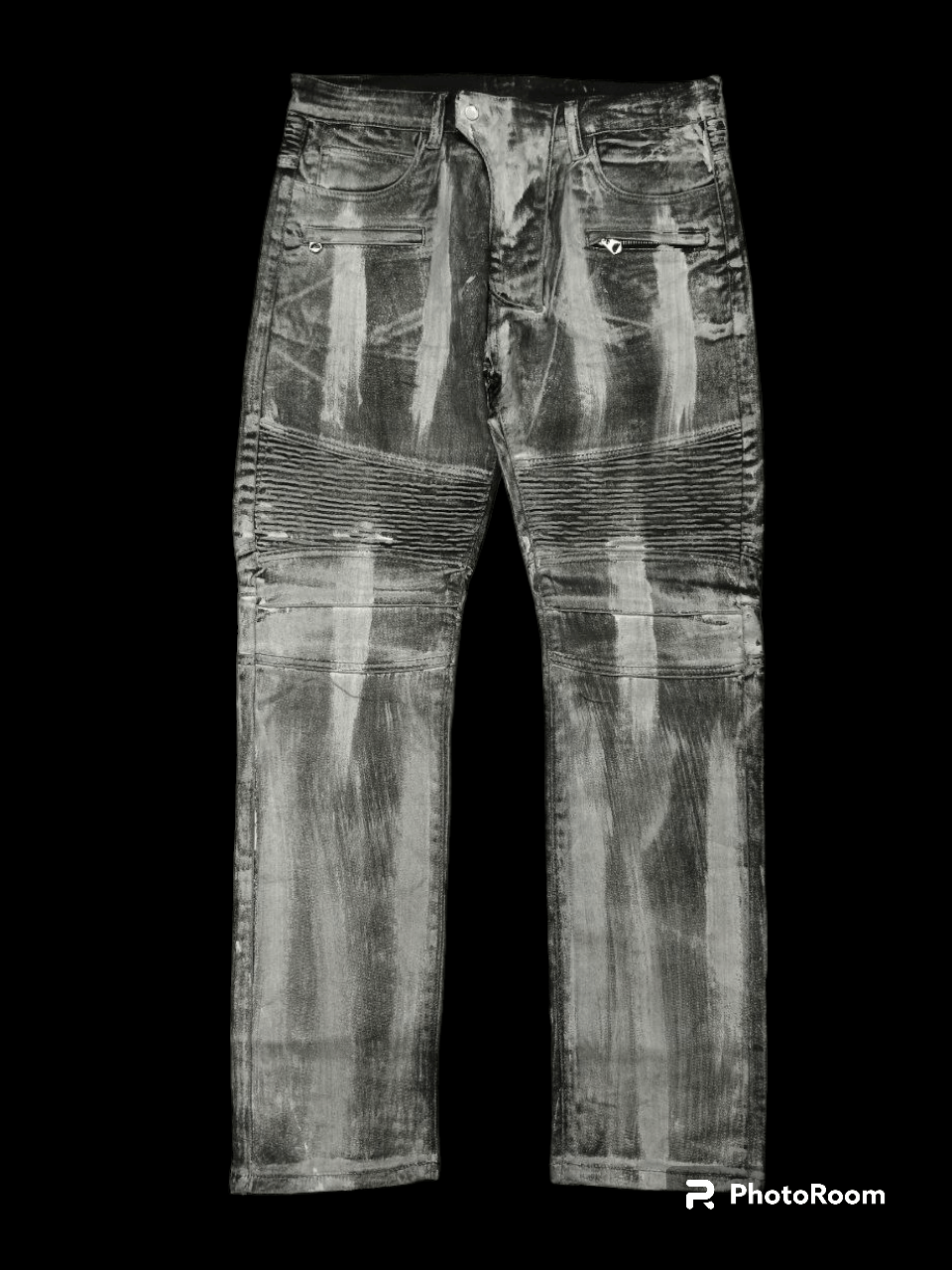 image of Distressed Denim x Hype Sick Splatter Strauss&ao Denim Pants in Black Gray Distressed (Size 34)