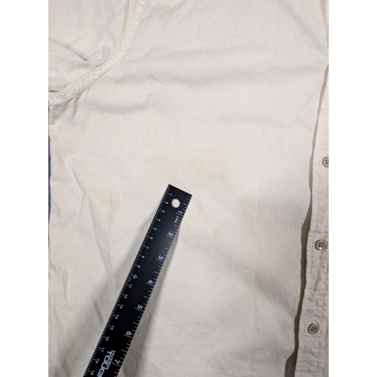 Flint And Tinder Flint And Tinder Button Down Shirt Men's XL Beige Cotton Pocket Button-Down Collar Long Sleeve Regular Fit 47 in Chest Solid Vintage: No Size US XL / EU 56 / 4 - 5 Thumbnail