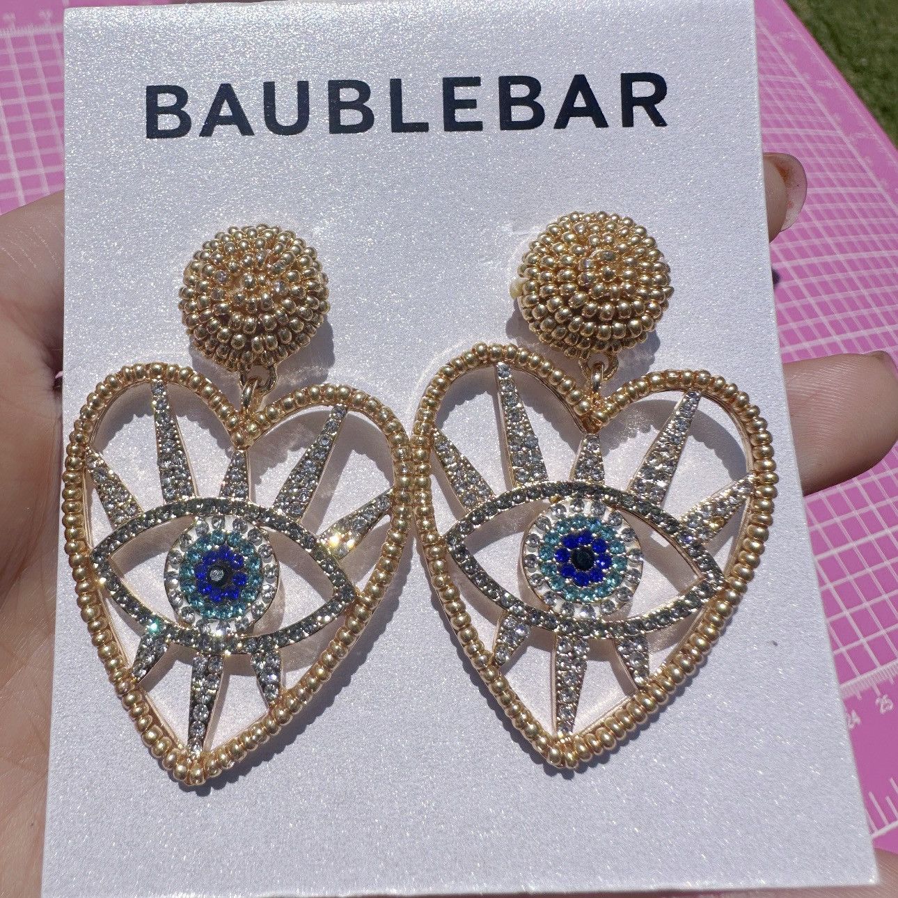 Designer Baublebar golden beads crystal diamond paved evil eye dro Size ONE SIZE - 1 Thumbnail