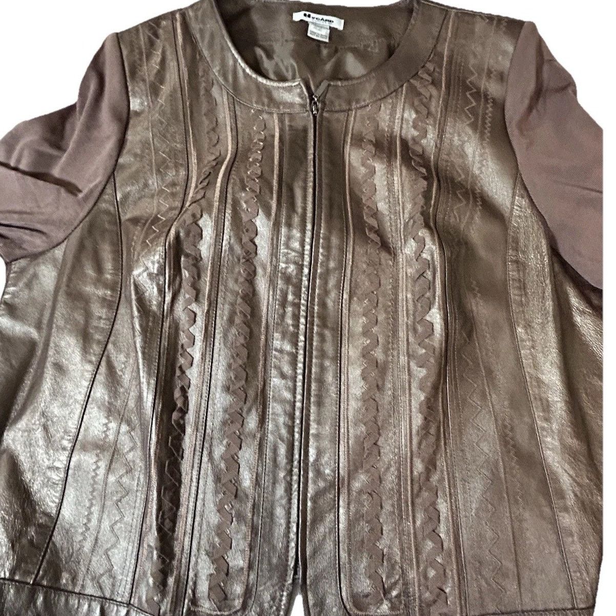 Other Nygard Women Leather/Knit Full Zip Jacket Bronze Size 3XL Size 3XL / US 20-22 - 9 Thumbnail
