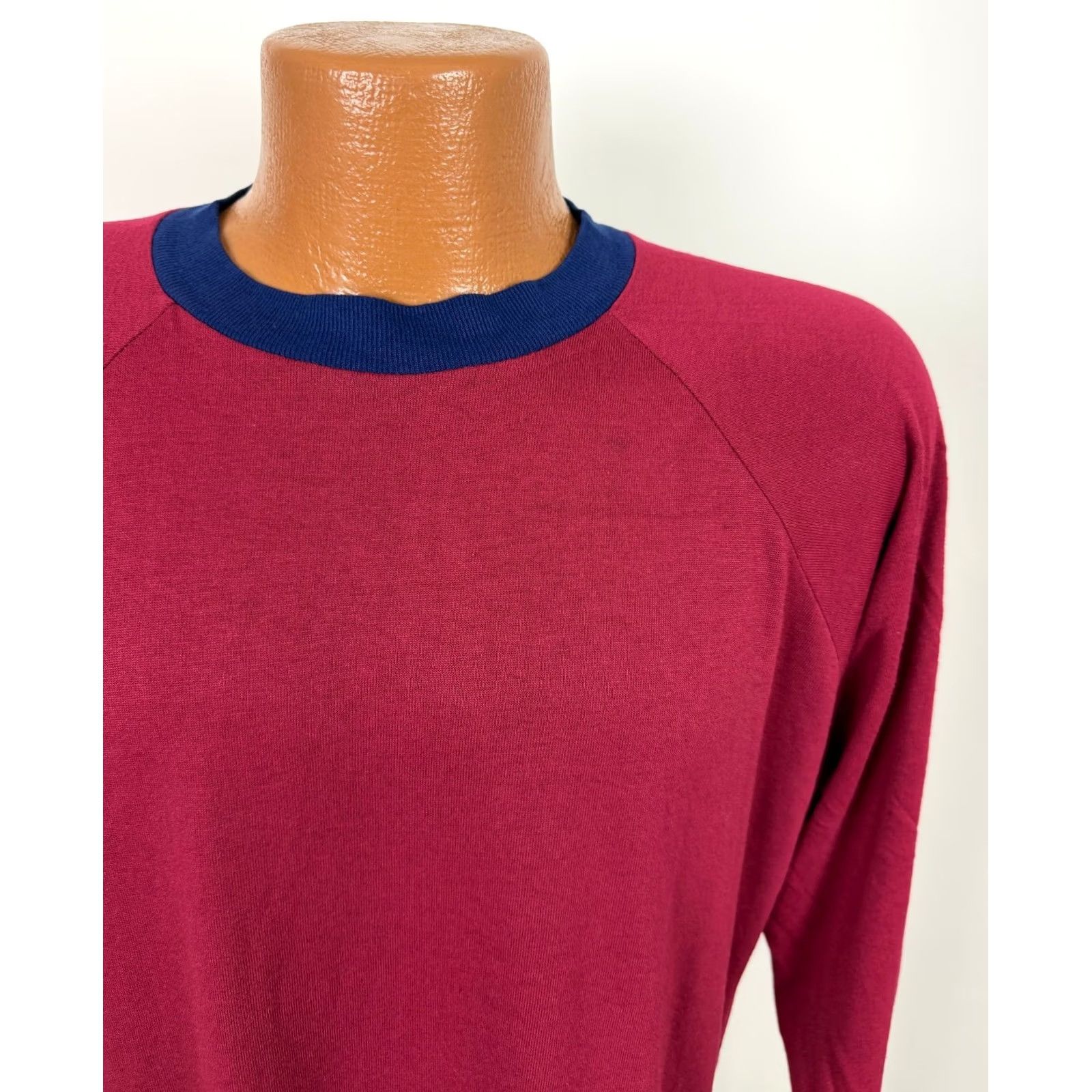 Sears VINTAGE 90s Shirt Men Large Tall LT Minimal Ringer Burgundy Silky Acrylic Size US L / EU 52-54 / 3 - 2 Thumbnail