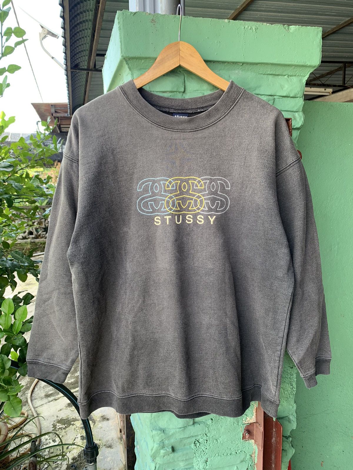 image of Stussy Big Logo Perfect Faded Sweatshirt in Faded Black, Men's (Size Medium)