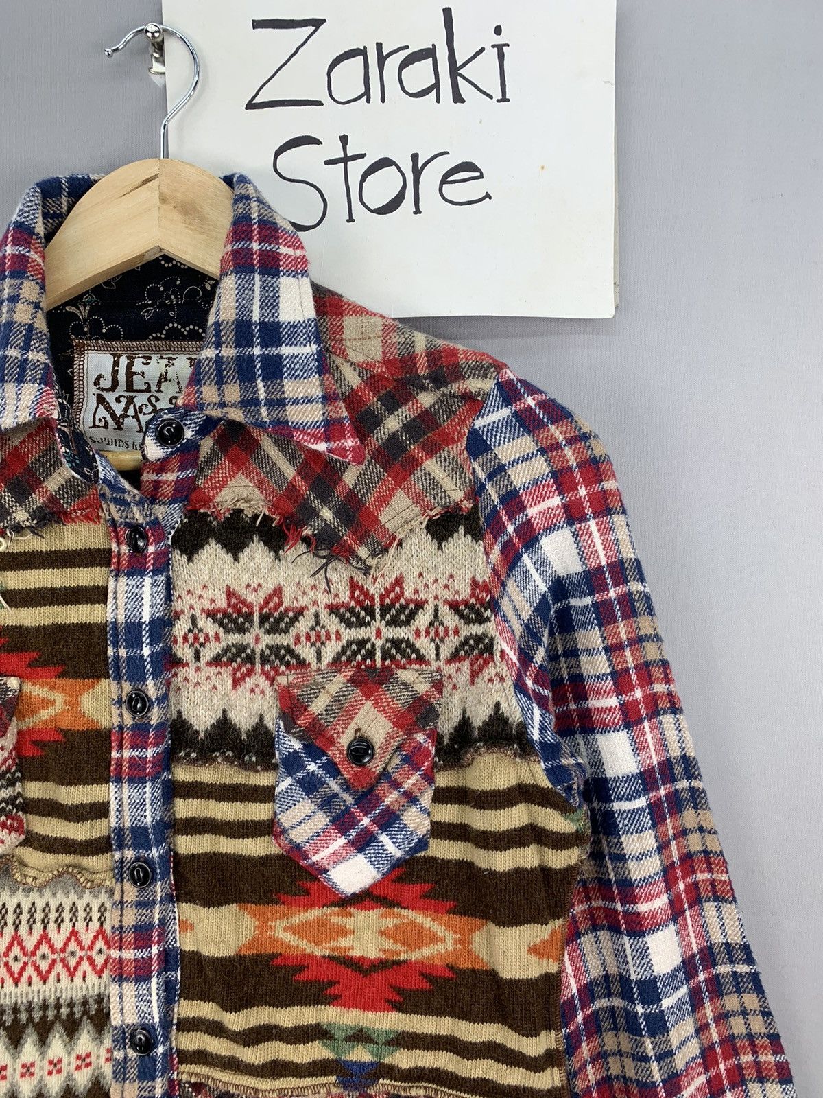 Japanese Brand Rare Navajo Patchwork Knitted Flannel Size XXS / US 00 / IT 34 - 4 Thumbnail