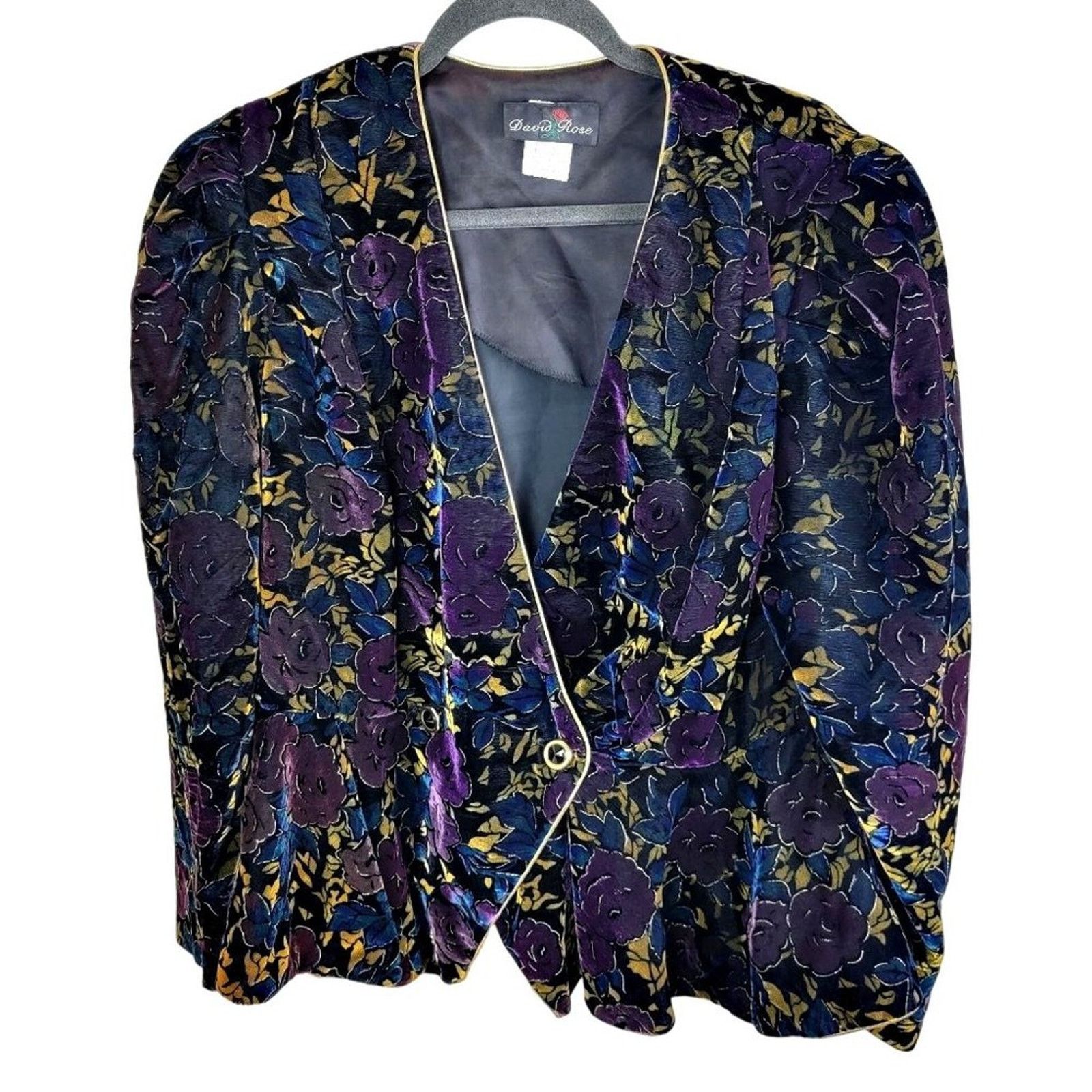 Vintage David Rose Womens Floral Velour Blazer size 16 Black Size XXL / US 16-18 / IT 52-54 - 2 Thumbnail