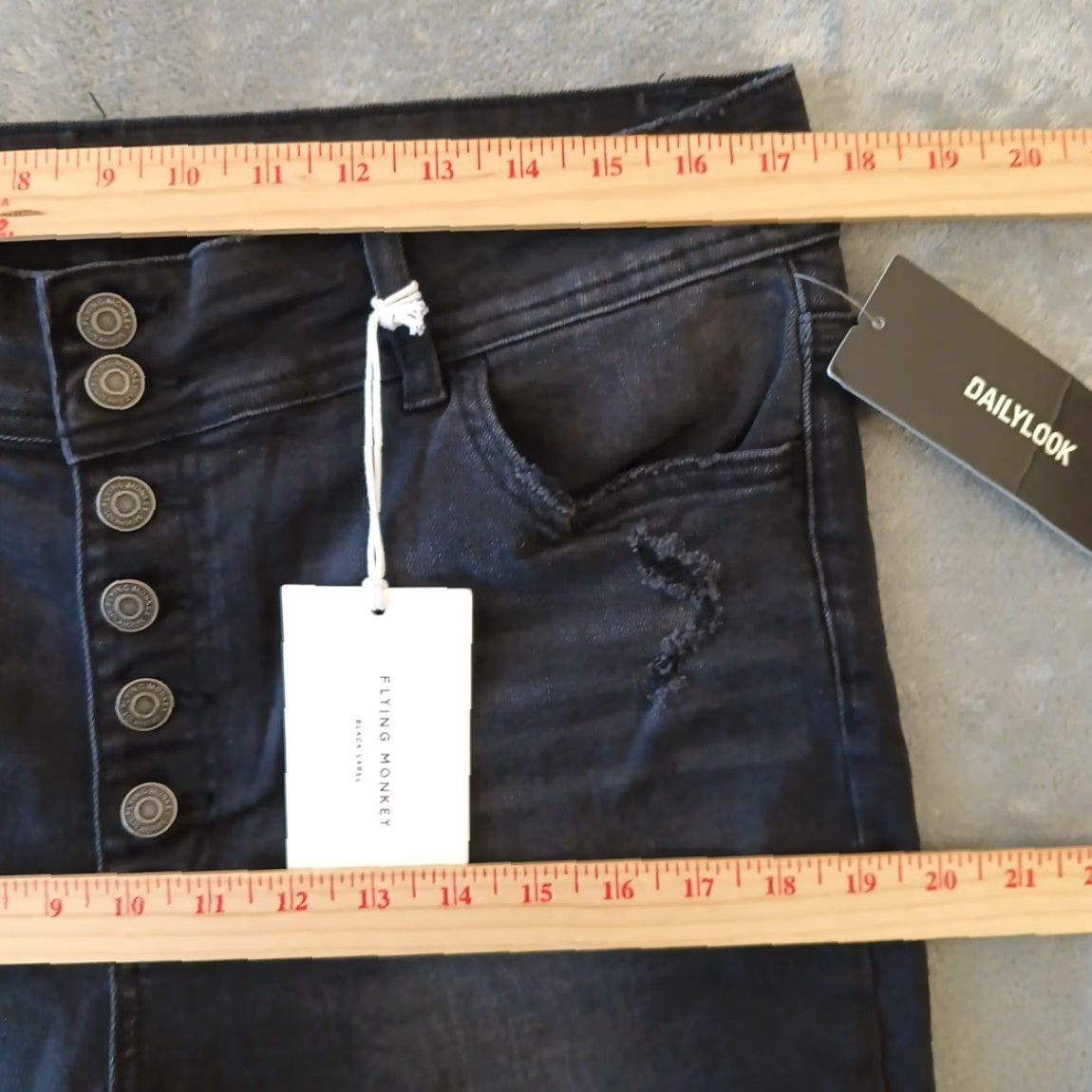 Vintage Flying Monkey Jeans Womens Size 32 Black Distressed Button Fly 34x28 New Size 24" / US 00 / IT 34 - 2 Thumbnail