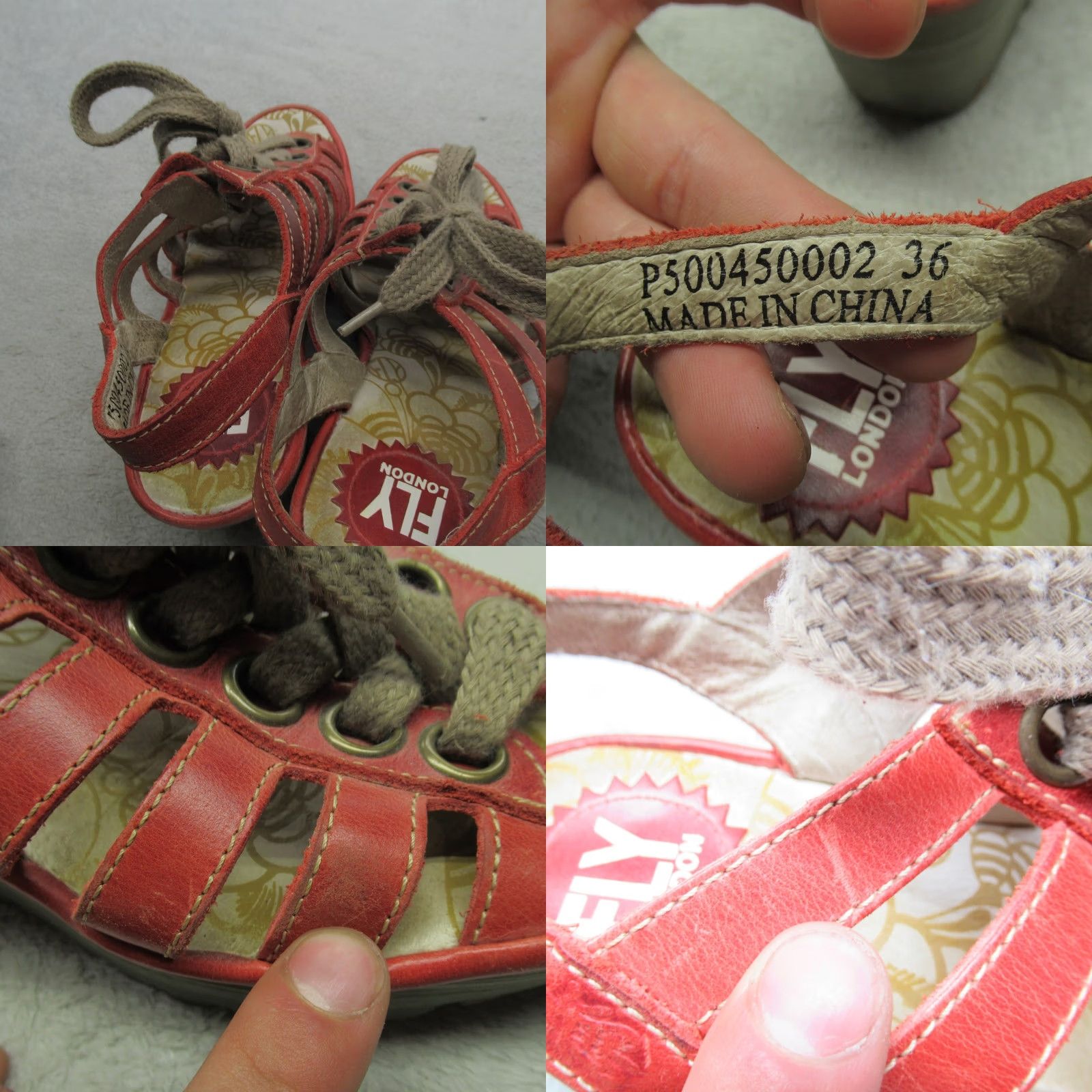 Fly London Fly London Womens Sandals Red Leather Wedge Slingback Lace Up EU36 5.5 Size US 6 / IT 36 - 9 Thumbnail