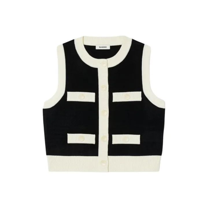 Sandro Sandro Black Knitted Colorblock Vest for Women 0079 Size M / US 6-8 / IT 42-44 - 1 Thumbnail