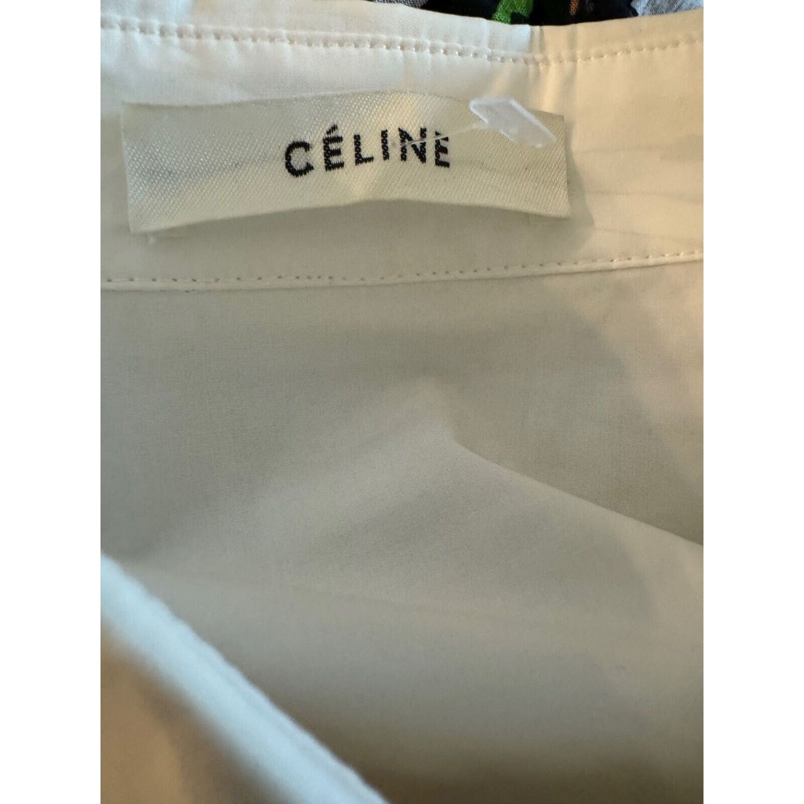 Celine CELINE POPLIN WHITE EMBELLISHED CUFFS MINI SHIRT DRESS SZ L Size L / US 10 / IT 46 - 4 Thumbnail