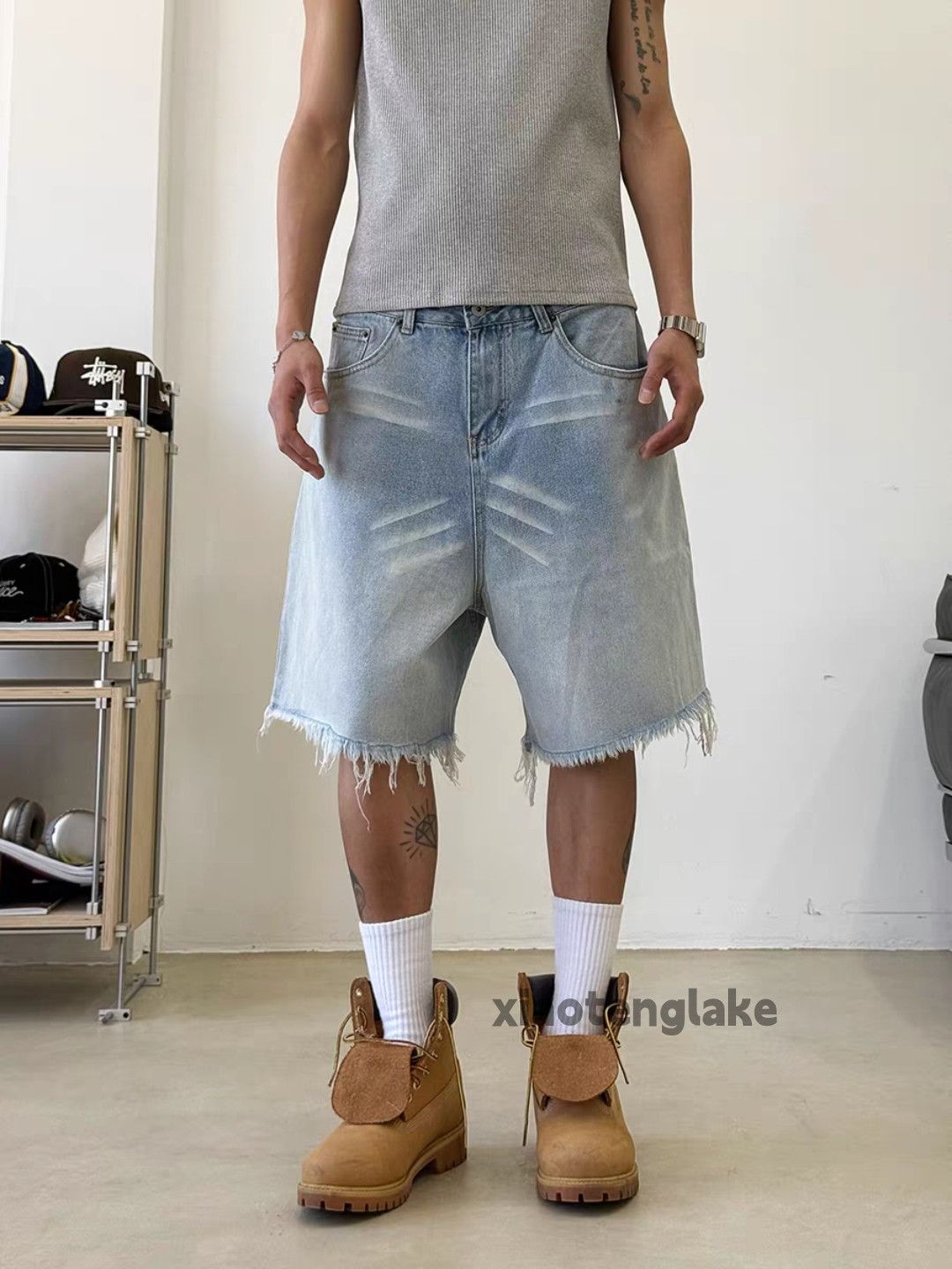 Designer Unisex washed faded loose baggy skate hiphop shorts Size US 34 / EU 50 - 1 Thumbnail