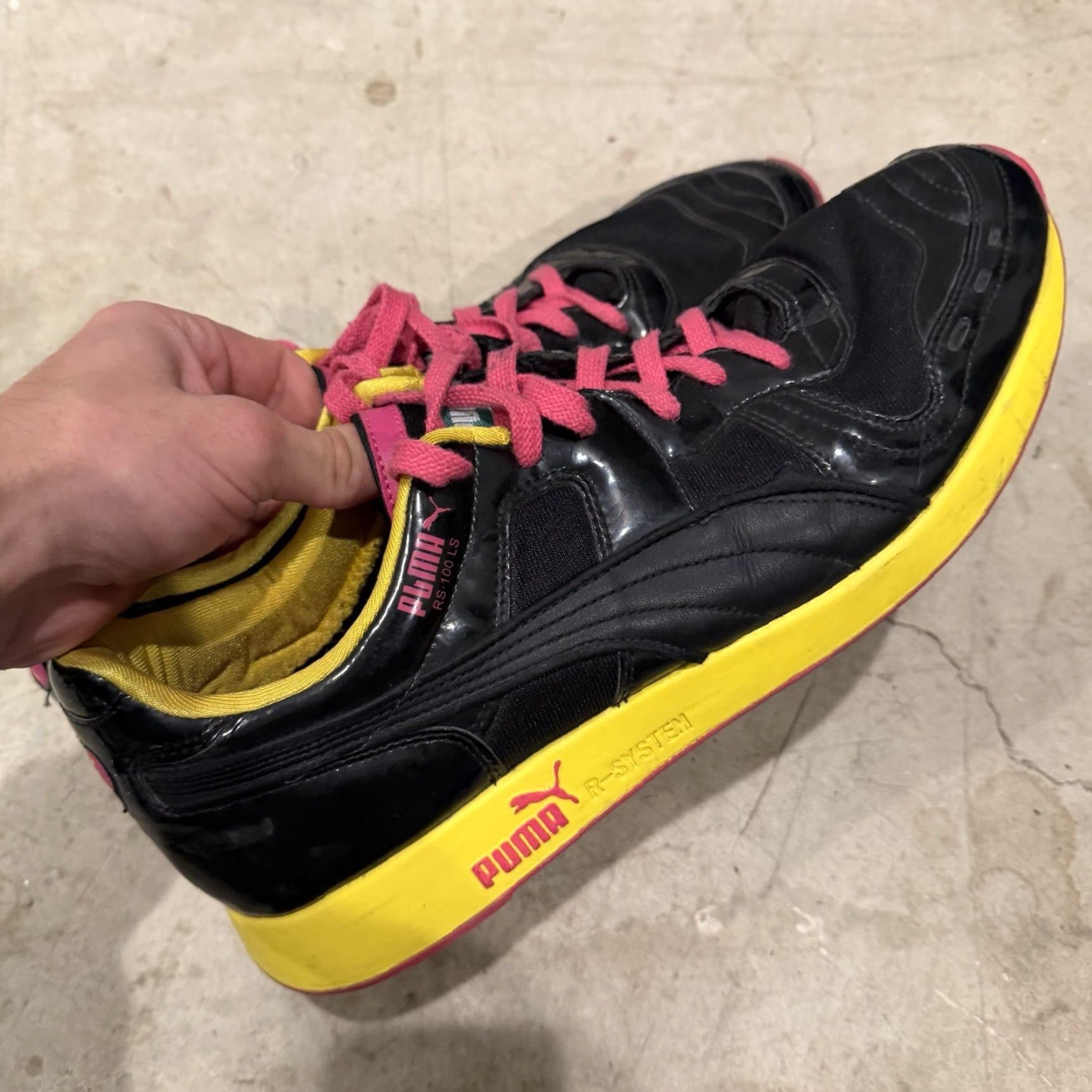 Puma PUMA R-System Sneaker Black Pink Yellow Mens Size 13 345569-02 Size US 12 / EU 45 - 4 Thumbnail