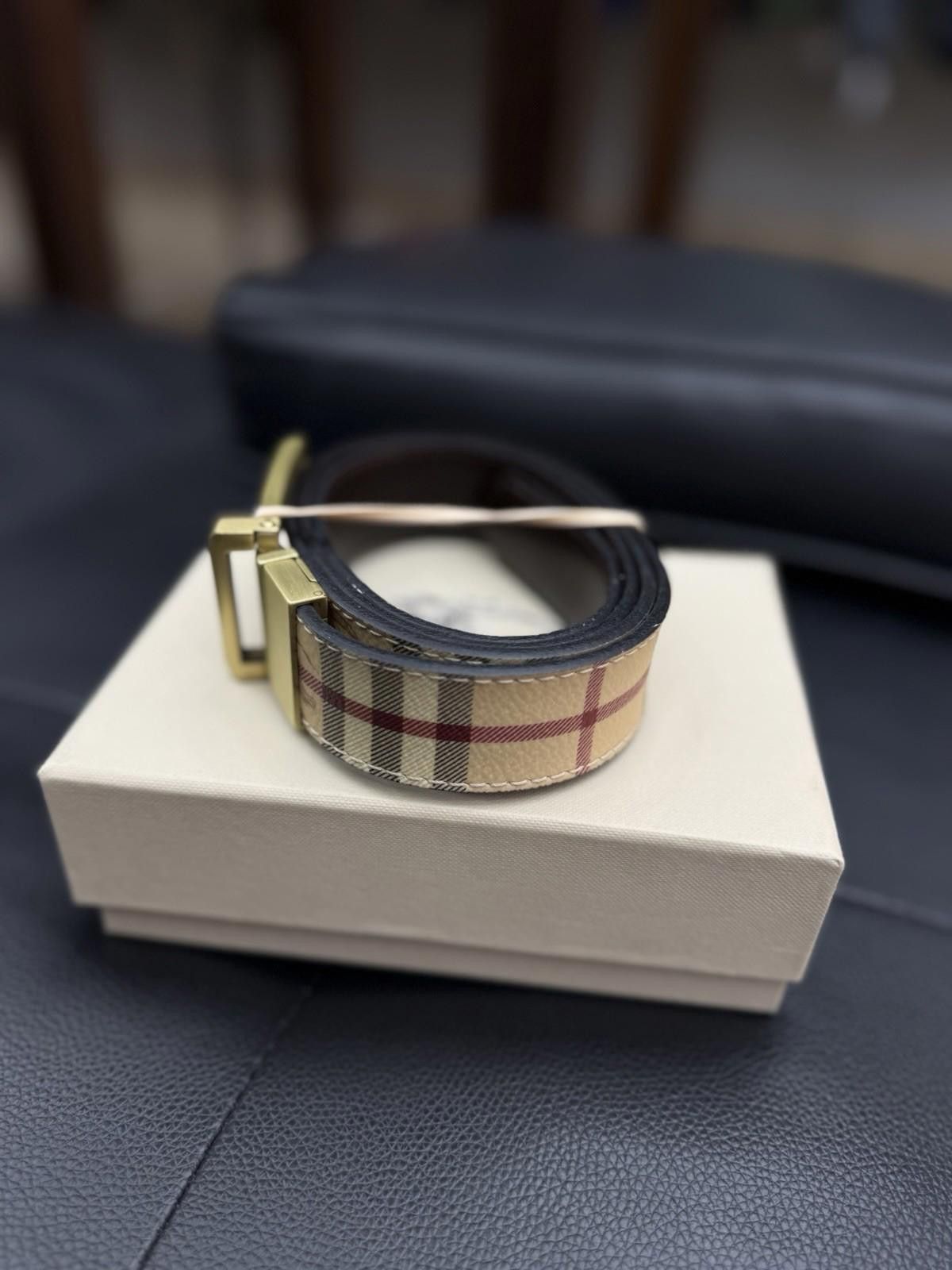 Burberry Burberry Leather Canvas Check Print Gold Buckle Belt 38/95 Size ONE SIZE - 6 Thumbnail