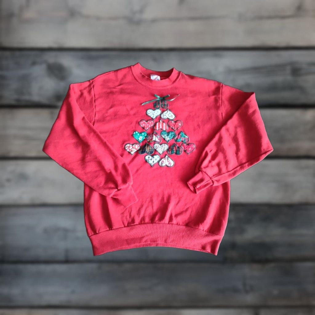Jerzees VINTAGE Jerzees Red Christmas Embroidered Hearts Sweatshirt Womens Medium Size M / US 6-8 / IT 42-44 - 1 Thumbnail