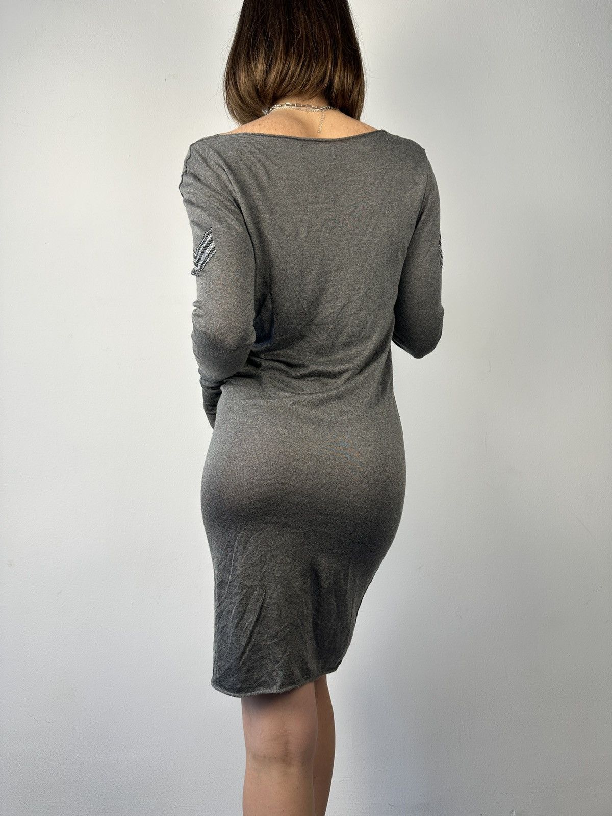 Zadig & Voltaire ZADIG & VOLTAIRE Grey V-Neck Dress Chevron Rhinestone Studs Size L / US 10 / IT 46 - 1 Thumbnail