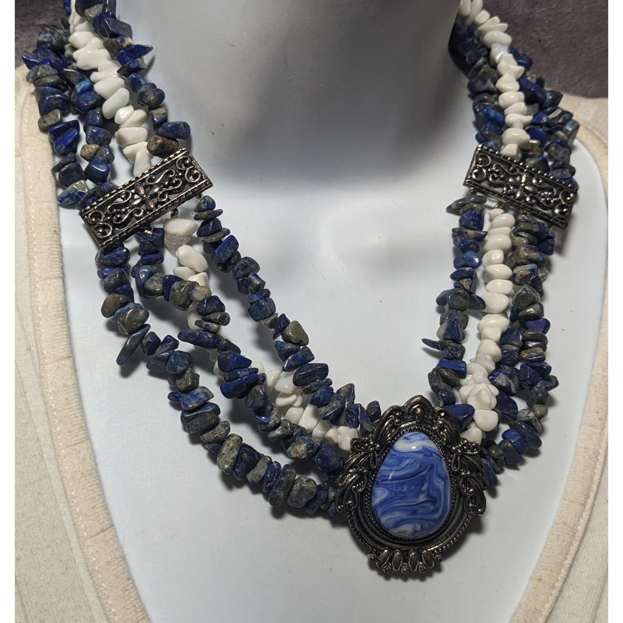 Other Vintage Novadab Blue And White Stone Chip Sodalite Chunky Ne Size ONE SIZE - 6 Thumbnail