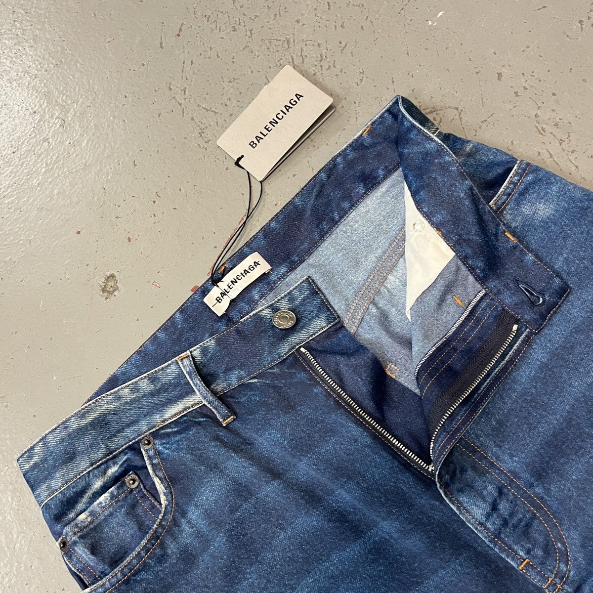 Balenciaga SAMPLE Printed Denim Jeans On Viscose "Trompe Loeil" Size US 32 / EU 48 - 2 Thumbnail