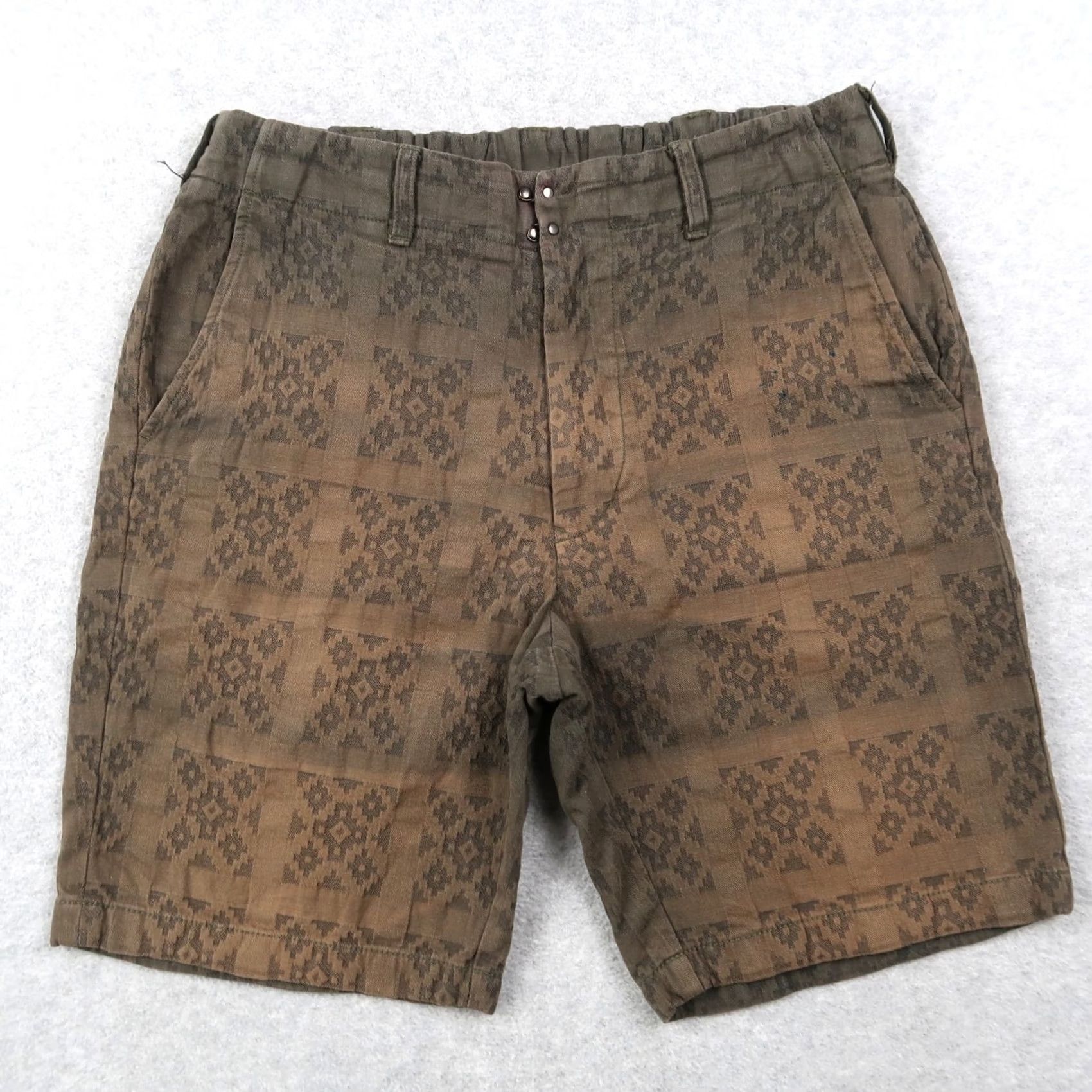 Sage De Cret Sage De Cret Mens Plaid Geometric Shorts M Green Japan Made Casual Chino Pockets Distressed Fade Size US 31 - 2 Thumbnail