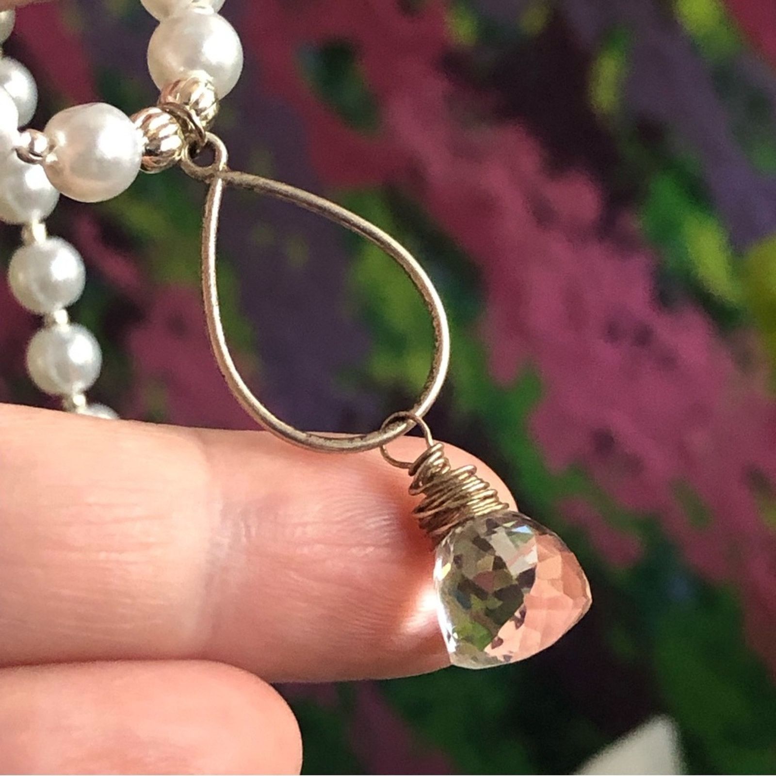 Handmade Handcrafted repurpose triangle facet crystal Pearl necklace Size ONE SIZE - 8 Thumbnail