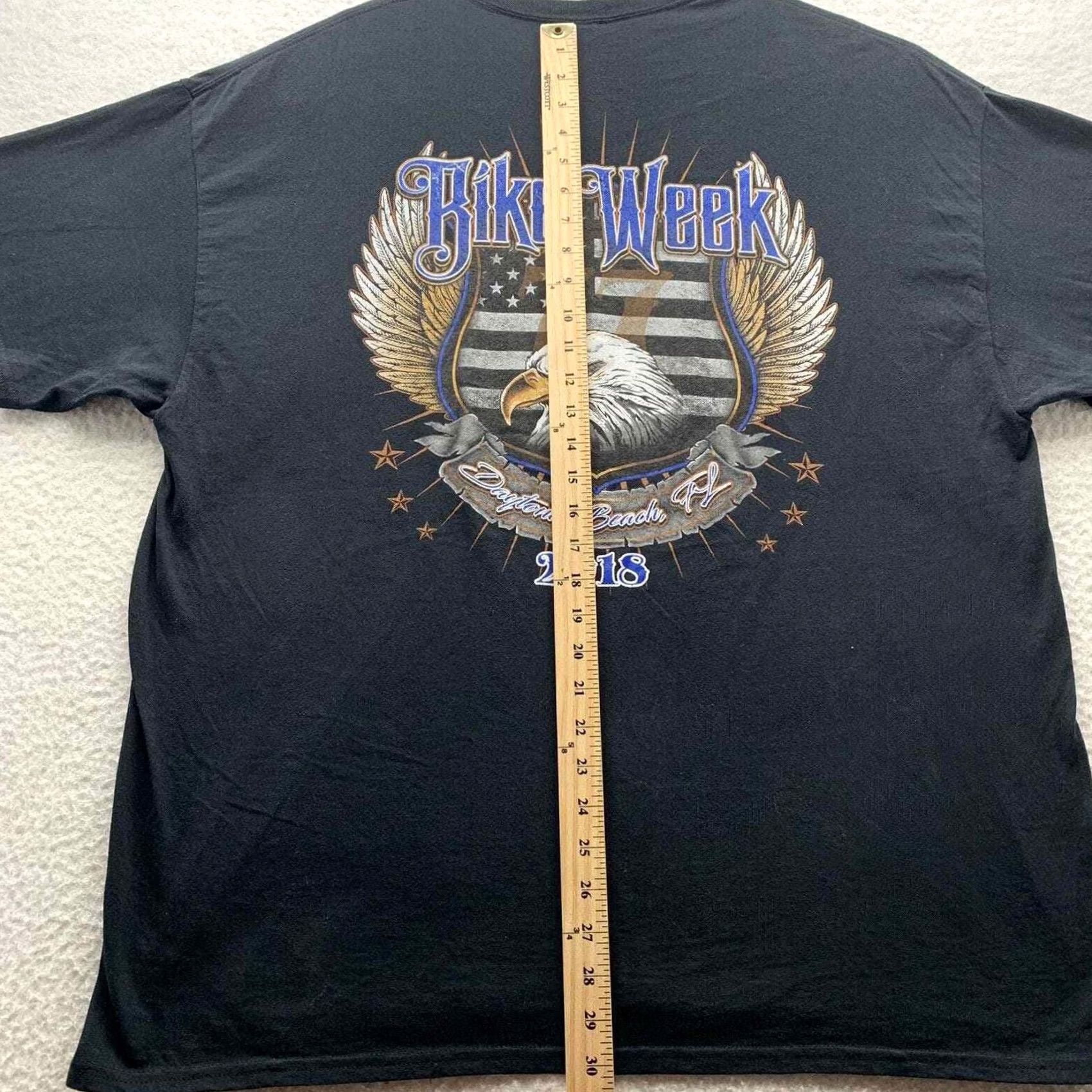 Gildan Daytona Beach Bike Week Graphic T-Shirt Mens 2XL XXL Black Eagle USA Flag 2018 Size US XXL / EU 58 / 5 - 6 Thumbnail