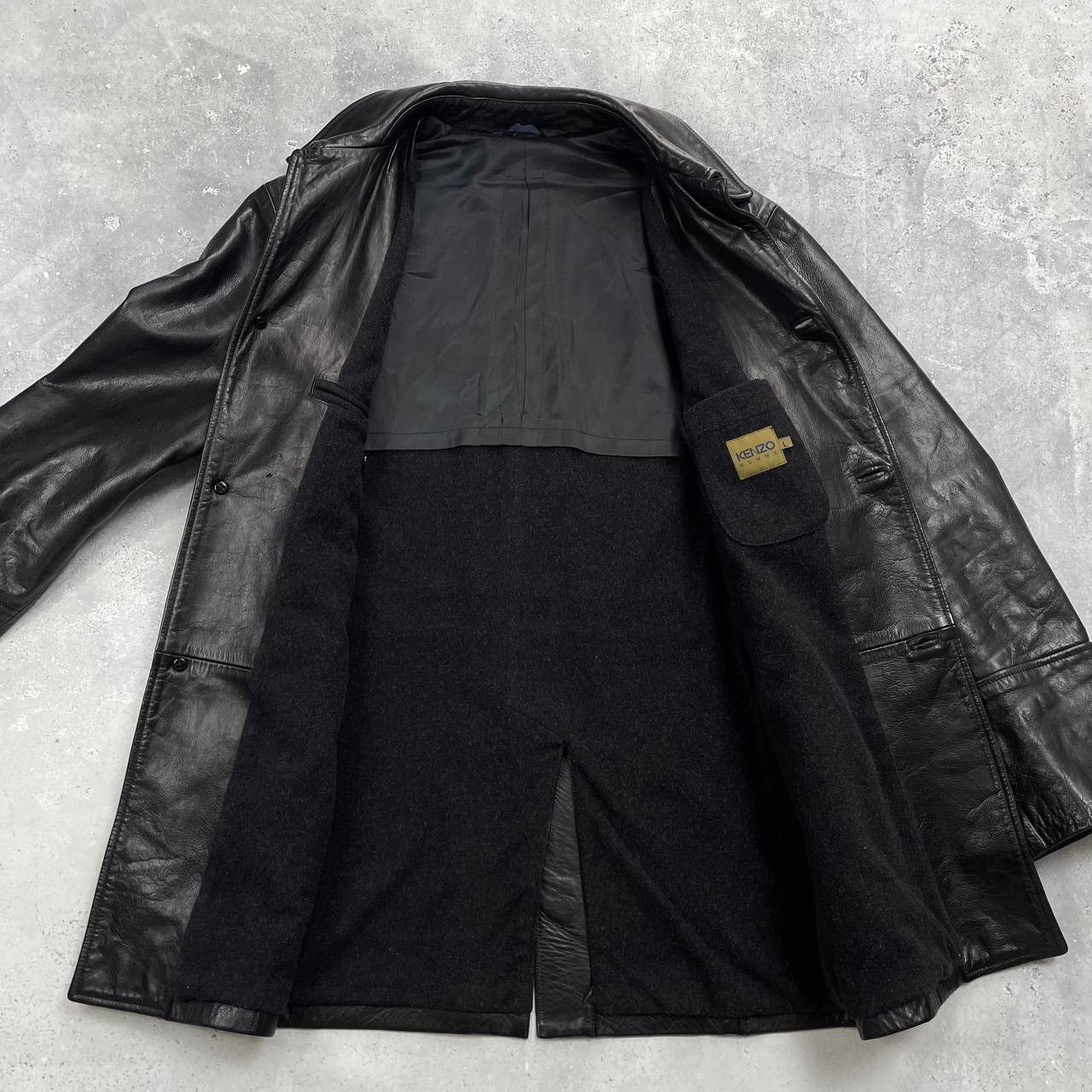 Kenzo Vintage Kenzo Homme Mid-Length Calf Leather Jacket Black L Size US L / EU 52-54 / 3 - 4 Thumbnail