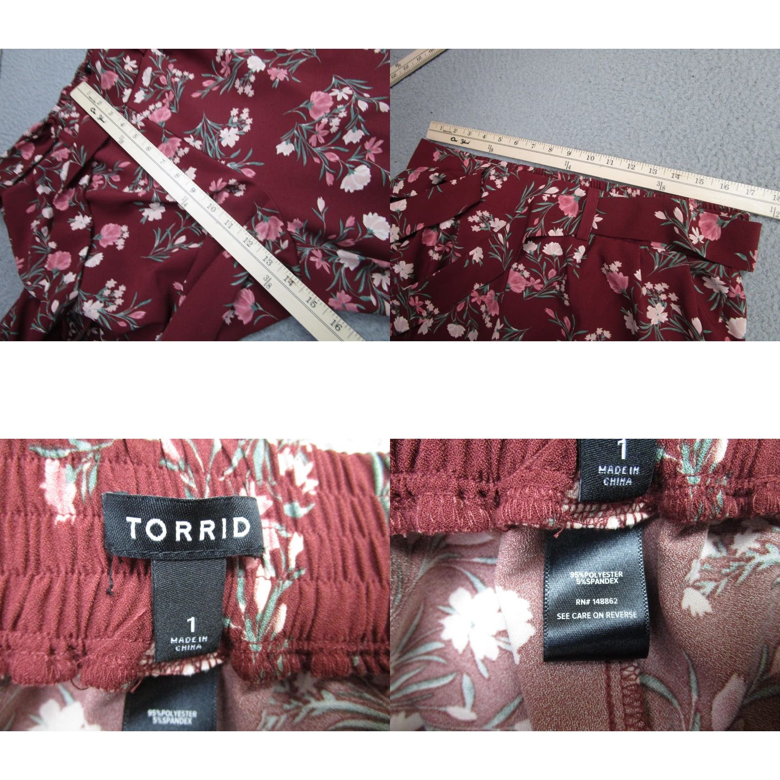Torrid Torrid Dress Pants Womens 1 Red Floral Wide Leg Belted Elastic Waist Pull On Size 25" / US 0 / IT 36 - 8 Thumbnail