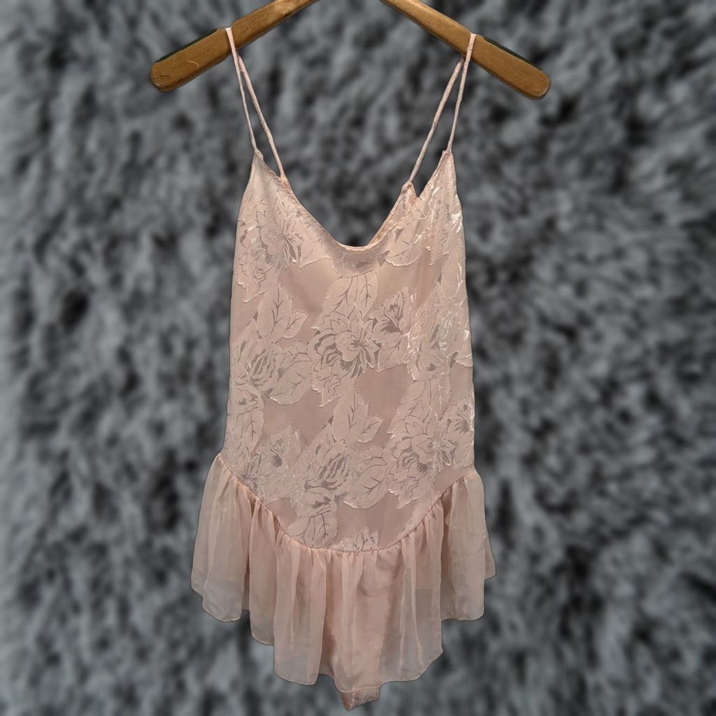 Vintage VINTAGE Ralph Montenero Teddy Lingerie Medium Pink Floral Satin High Cut 1970s Womens Size ONE SIZE - 1 Thumbnail