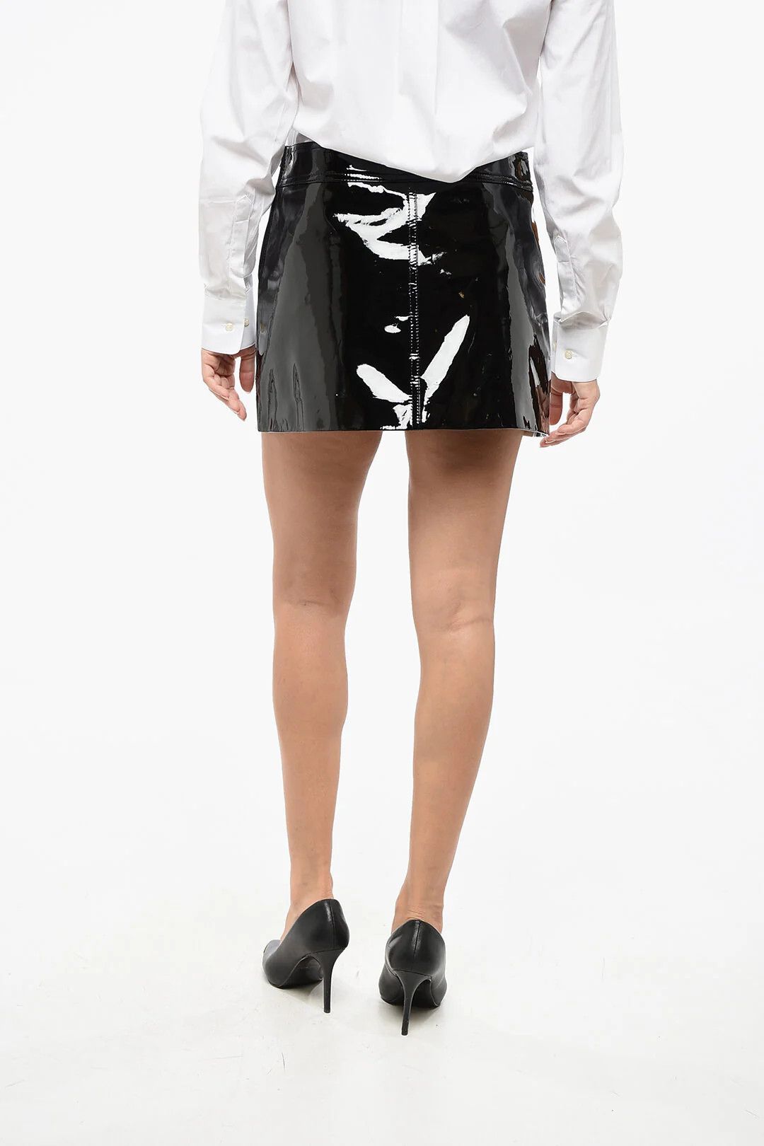 Celine og1mm0326 Patent Mini Skirt in Black Size 30" / US 8 / IT 44 - 2 Thumbnail