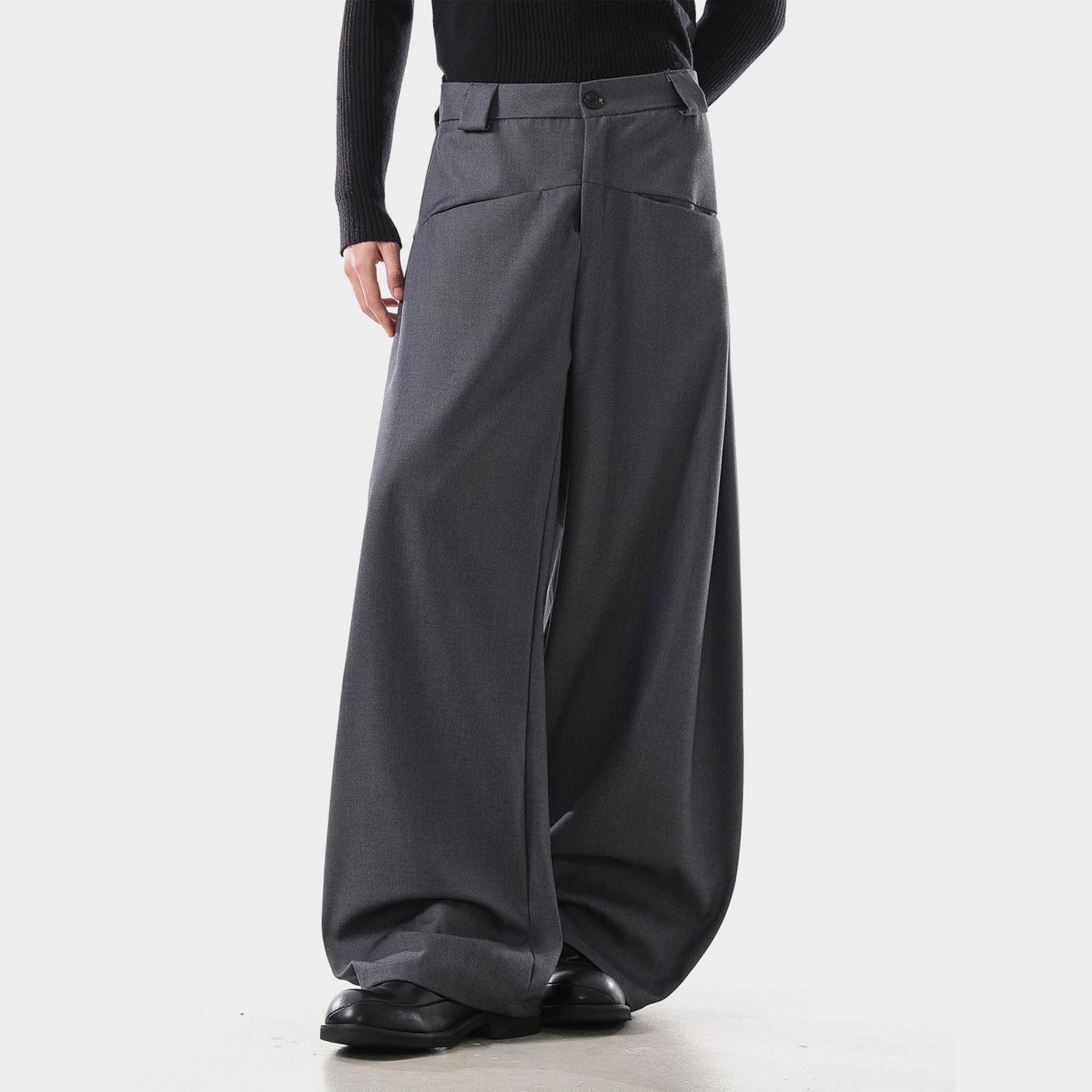Vintage Charcoal Wide Leg Trousers, Loose Fit Pants Size US 32 / EU 48 - 2 Thumbnail