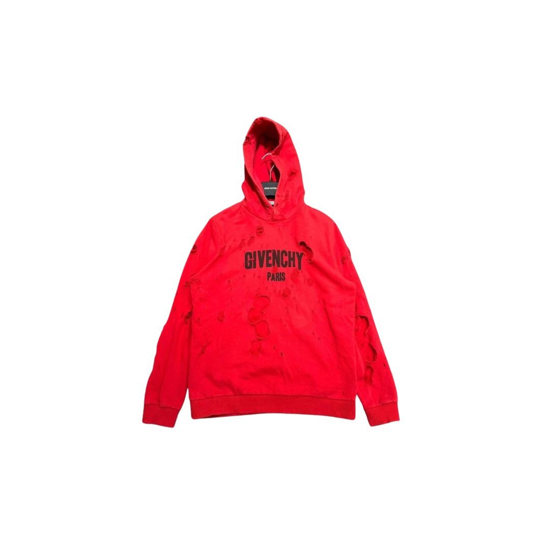 image of Givenchy Distressed Logo Printed Hoodie in Red, Men's (Size 2XL)