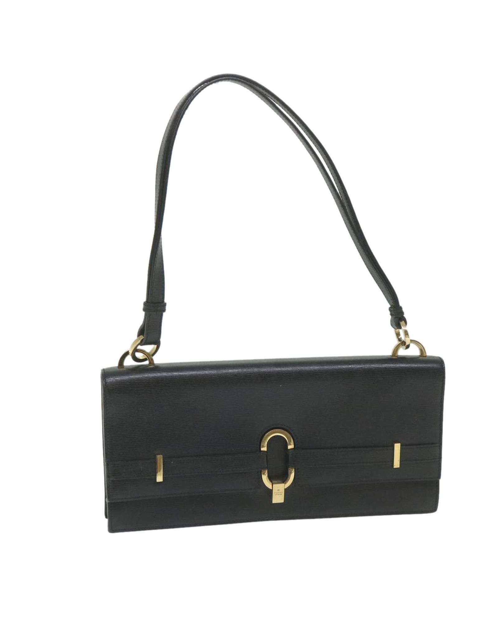 image of Gucci Sophisticated Black Leather Shoulder Bag, Women's