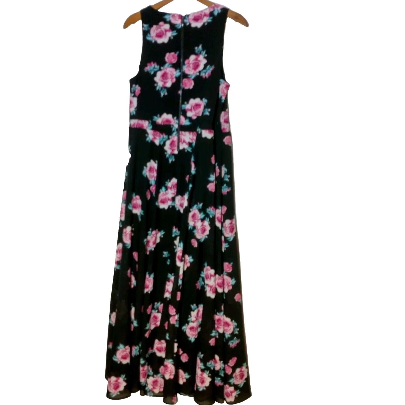 Torrid Torrid Dress 12 Black Long Pink Rose Floral Maxi Sleeveless Party Wedding Dress Size XL / US 12-14 / IT 48-50 - 3 Thumbnail