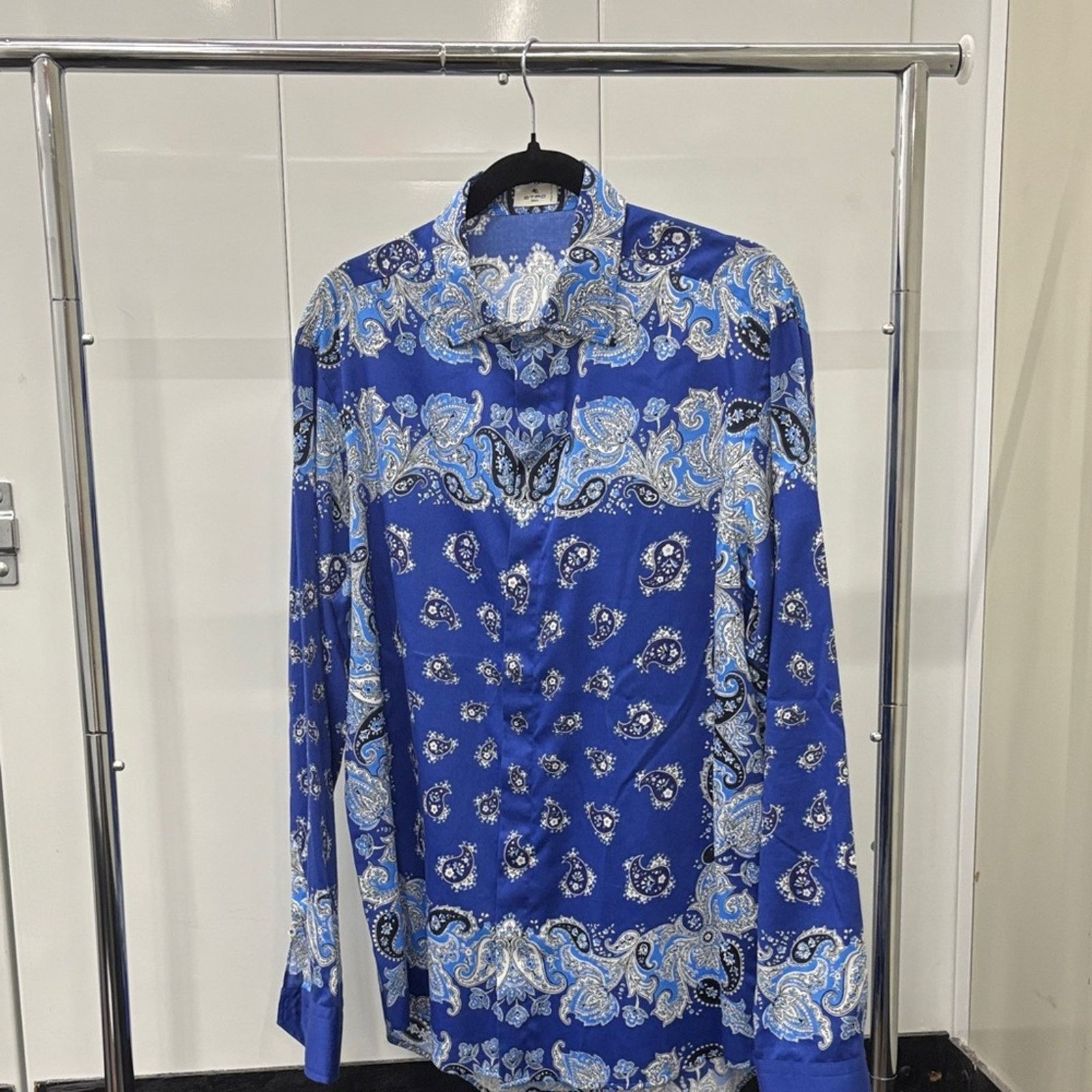 NWT Etro Vibrant Blue and White Paisley Shirt Size L