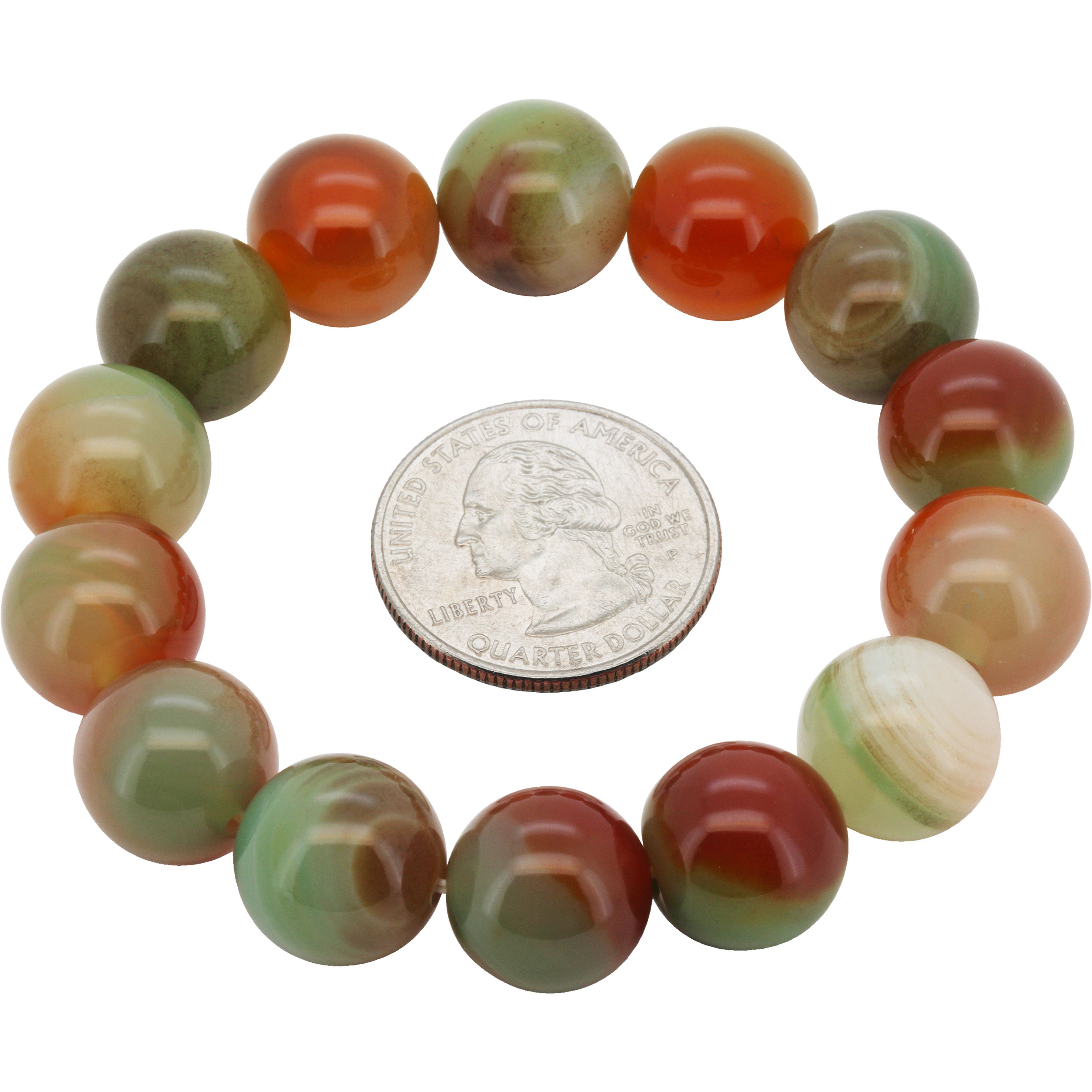 Other Carved Dragon Vein Agate 14mm Beaded Stretch Bracelet 7.5” Size ONE SIZE - 1 Preview