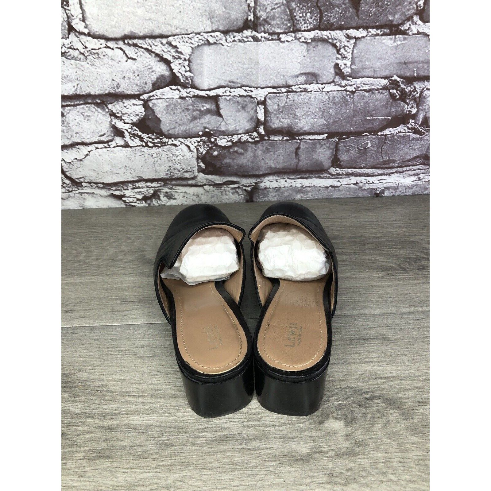 Other Lewit Black Leather Slip On Block Heel Mules Dress Shoes Wom Size US 7 / IT 37 - 5 Thumbnail