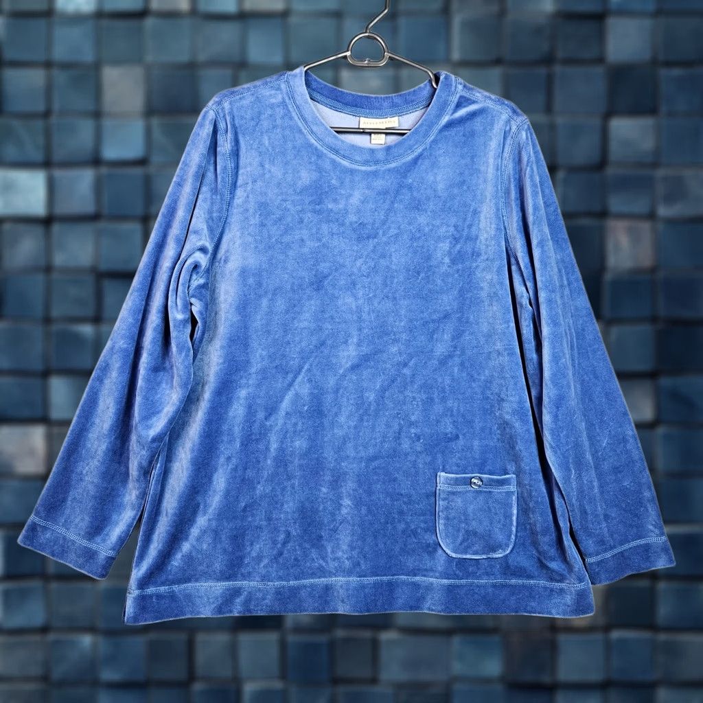 Vintage Appleseed's Women Pullover Sweatshirt XL Periwinkle Blue Velour Long Sleeve Casual Shirt Womens Size XL / US 12-14 / IT 48-50 - 1 Thumbnail