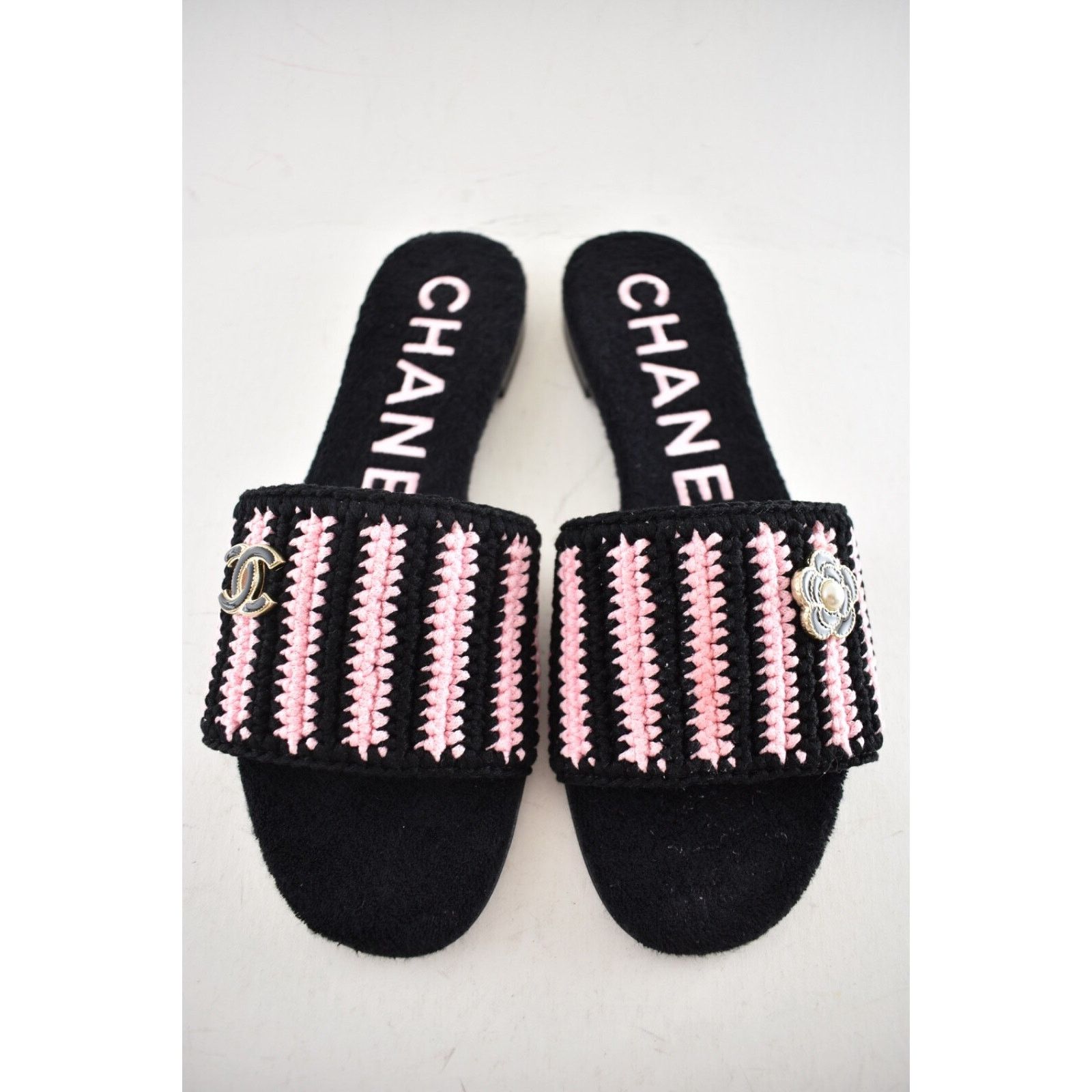 Chanel Chanel 24M Black Pink Crochet Stripe Camellia Flower Logo Size US 9 / IT 39 - 6 Thumbnail