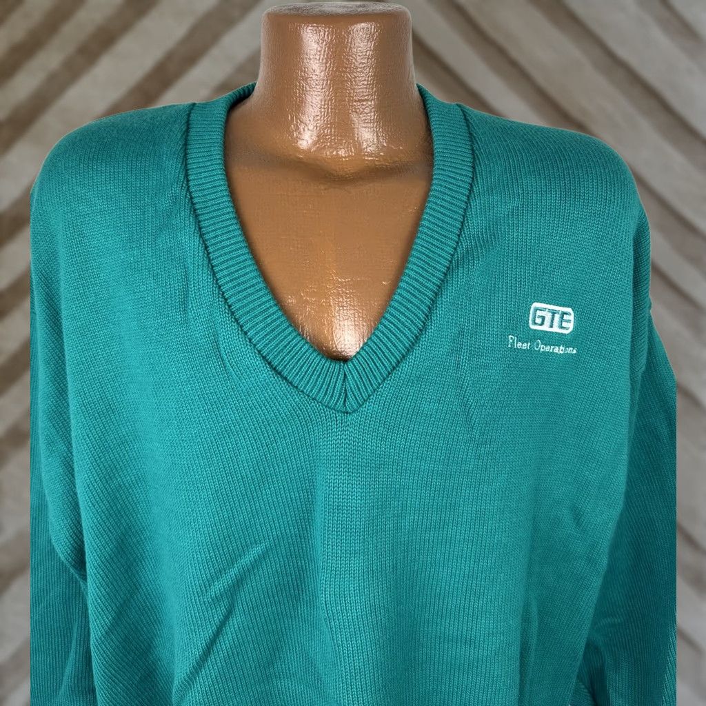 Vintage VINTAGE Vantage Teal Green Cotton Pullover Sweater - Mens XL, Long Sleeve, Knit, V-Neck, 80s Preppy Dad Grunge Retro Size US XL / EU 56 / 4 - 1 Thumbnail