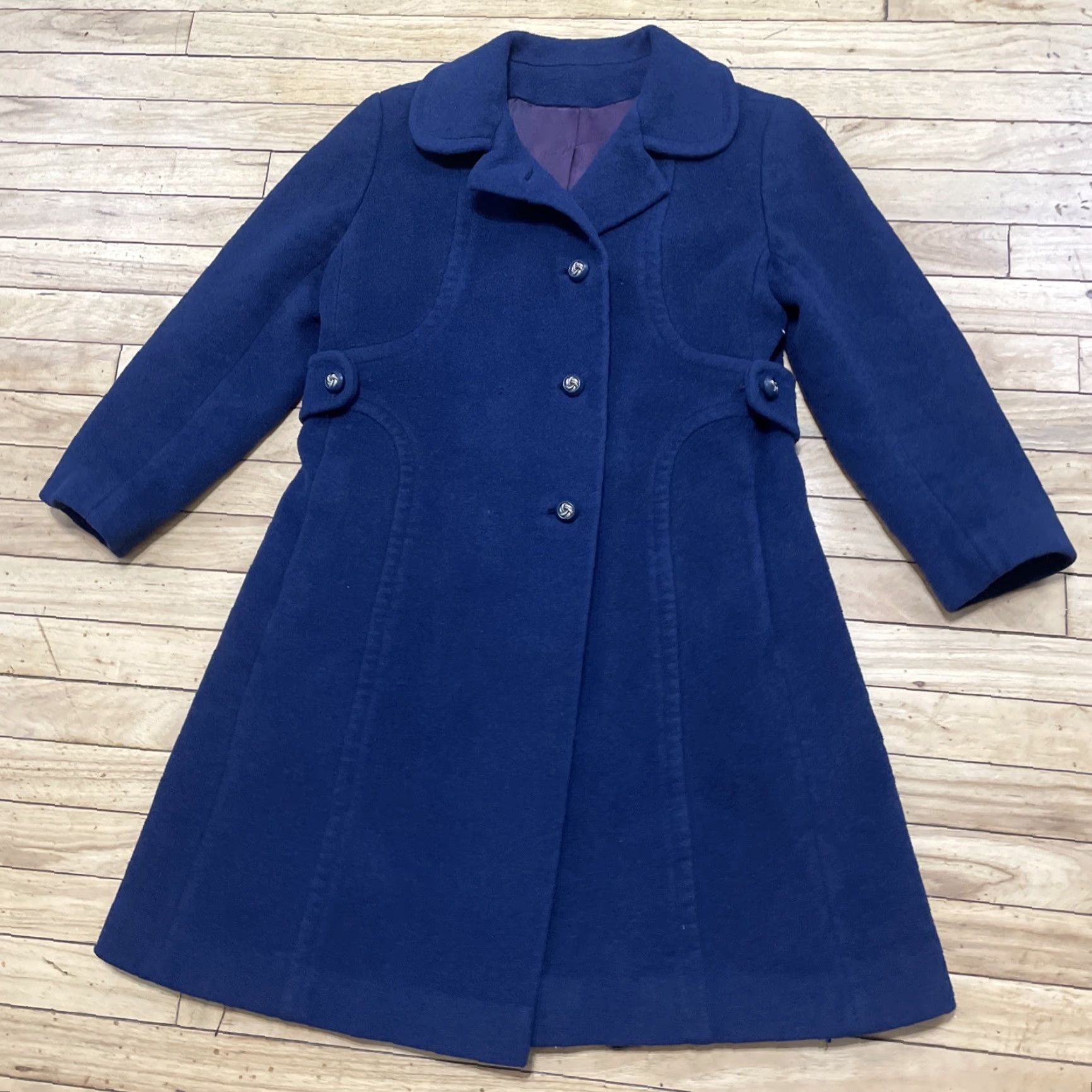 Vintage VINTAGE Trench Coat Women M Blue Stevens Forstmann Fabric vtg Mod 60s Heavyweight Wool Trench Coat Womens Blue 1960s Overcoat Wool Size M / US 6-8 / IT 42-44 - 2 Thumbnail