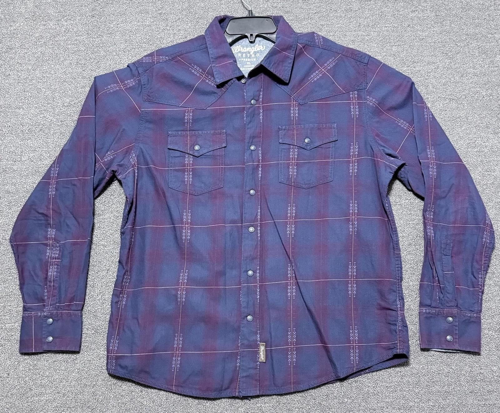 Wrangler Wrangler Mens XL Plaid Retro Premium Pearl Snap Western Navy Size US XL / EU 56 / 4 - 1 Thumbnail