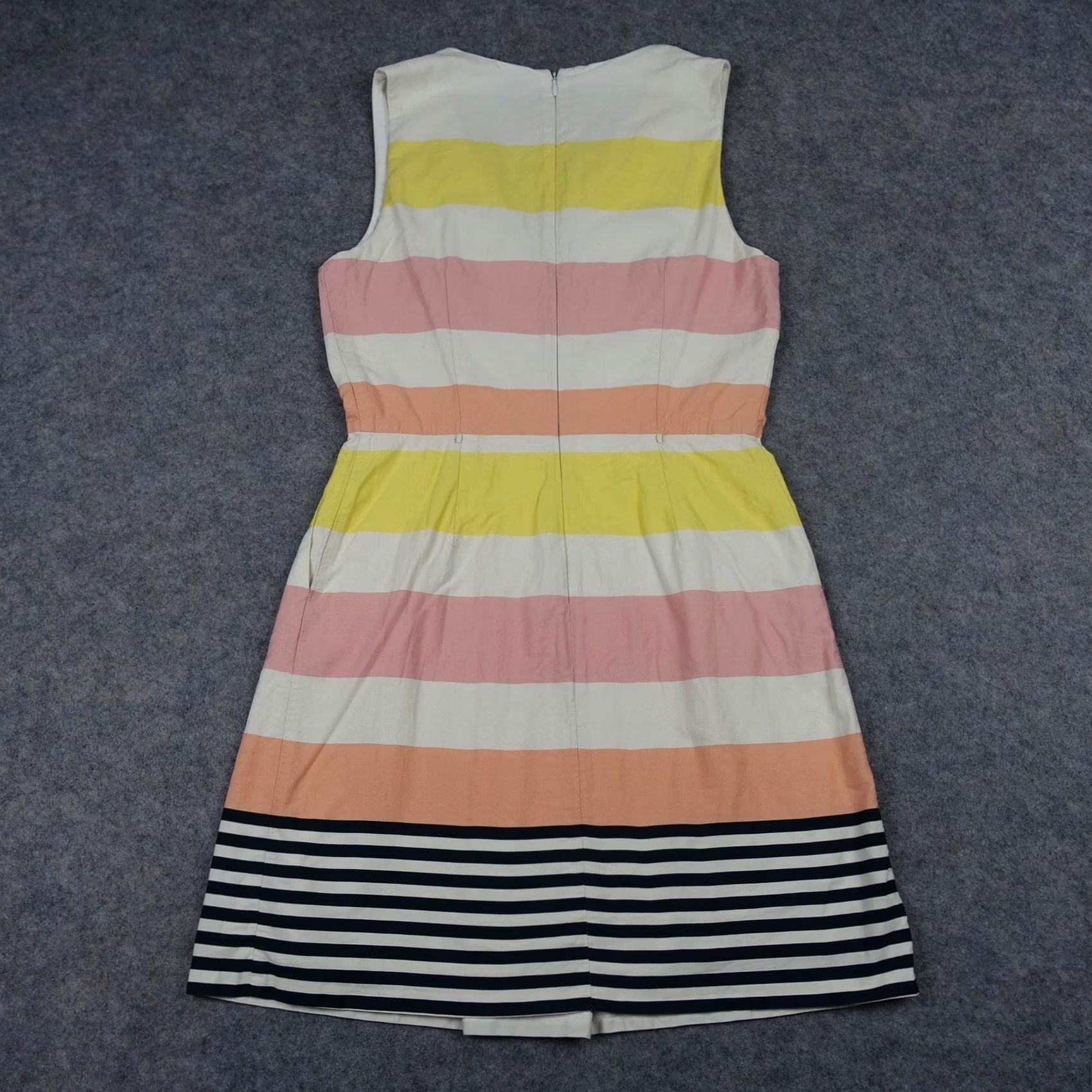 Vintage Kookai Dress Womens S Beige Striped Sleeveless V-Neck Fit & Flare Short Summer Dress Beige Womens Size S / US 4 / IT 40 - 7 Thumbnail
