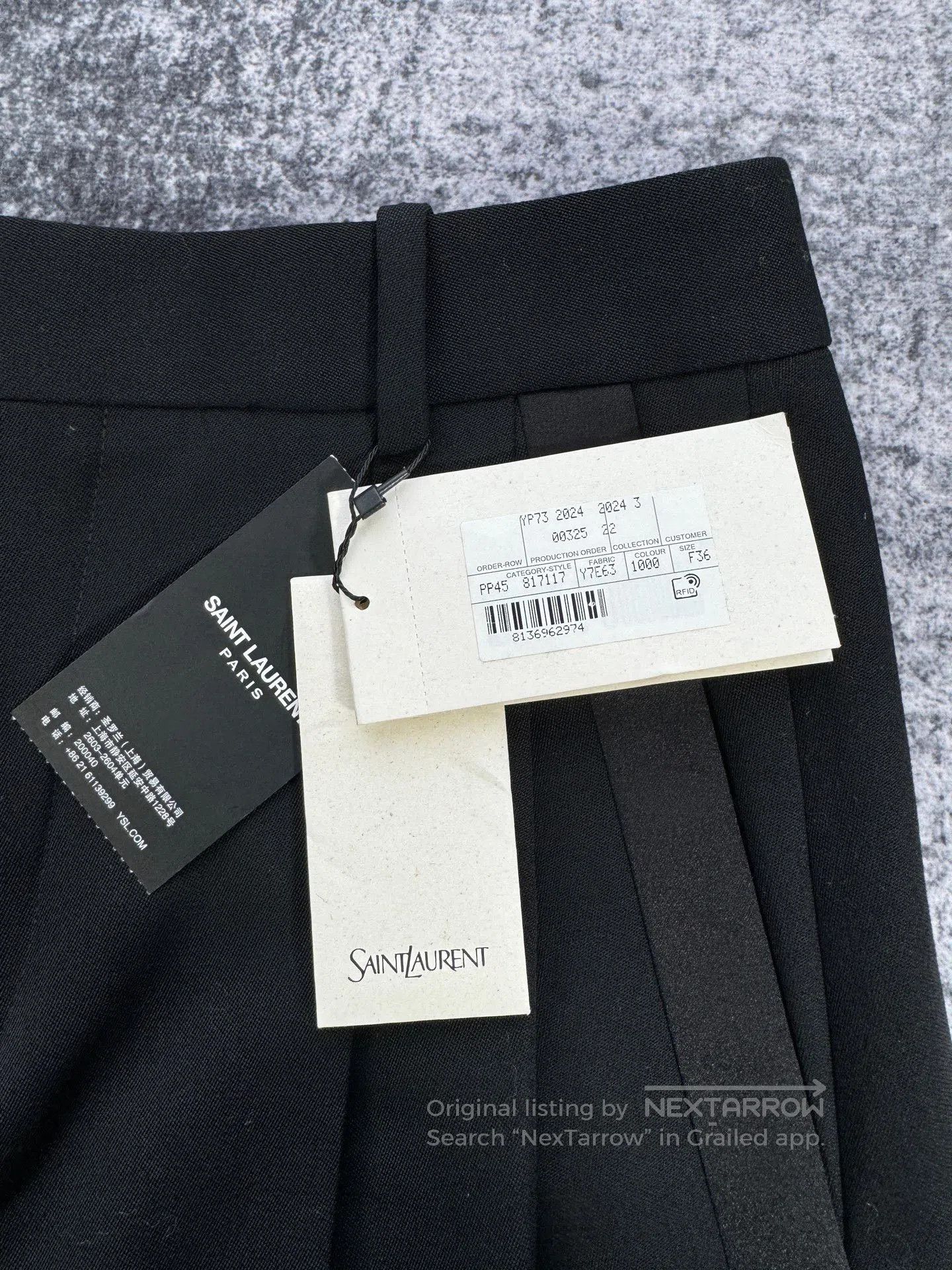 Saint Laurent Paris Saint Laurent Black Wool Wide-Leg Trousers. Size 35" - 5 Thumbnail