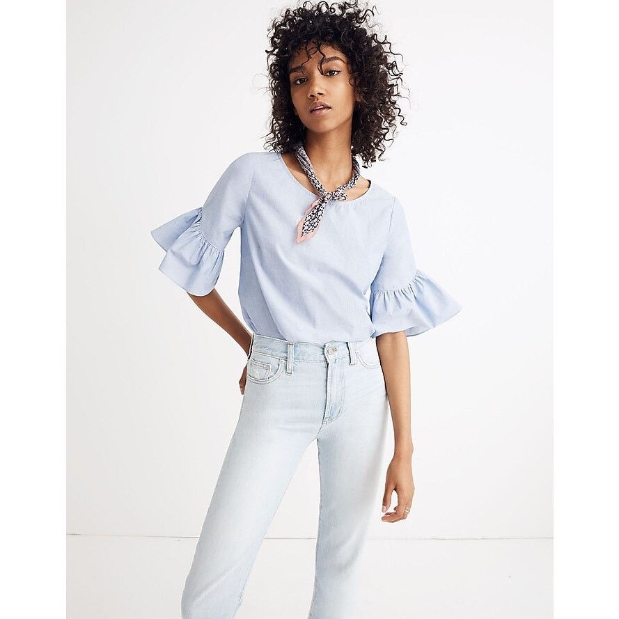 Madewell Madewell Striped Preppy Boho Bell Sleeve Cotton Top X-Small Size XS / US 0-2 / IT 36-38 - 8 Thumbnail