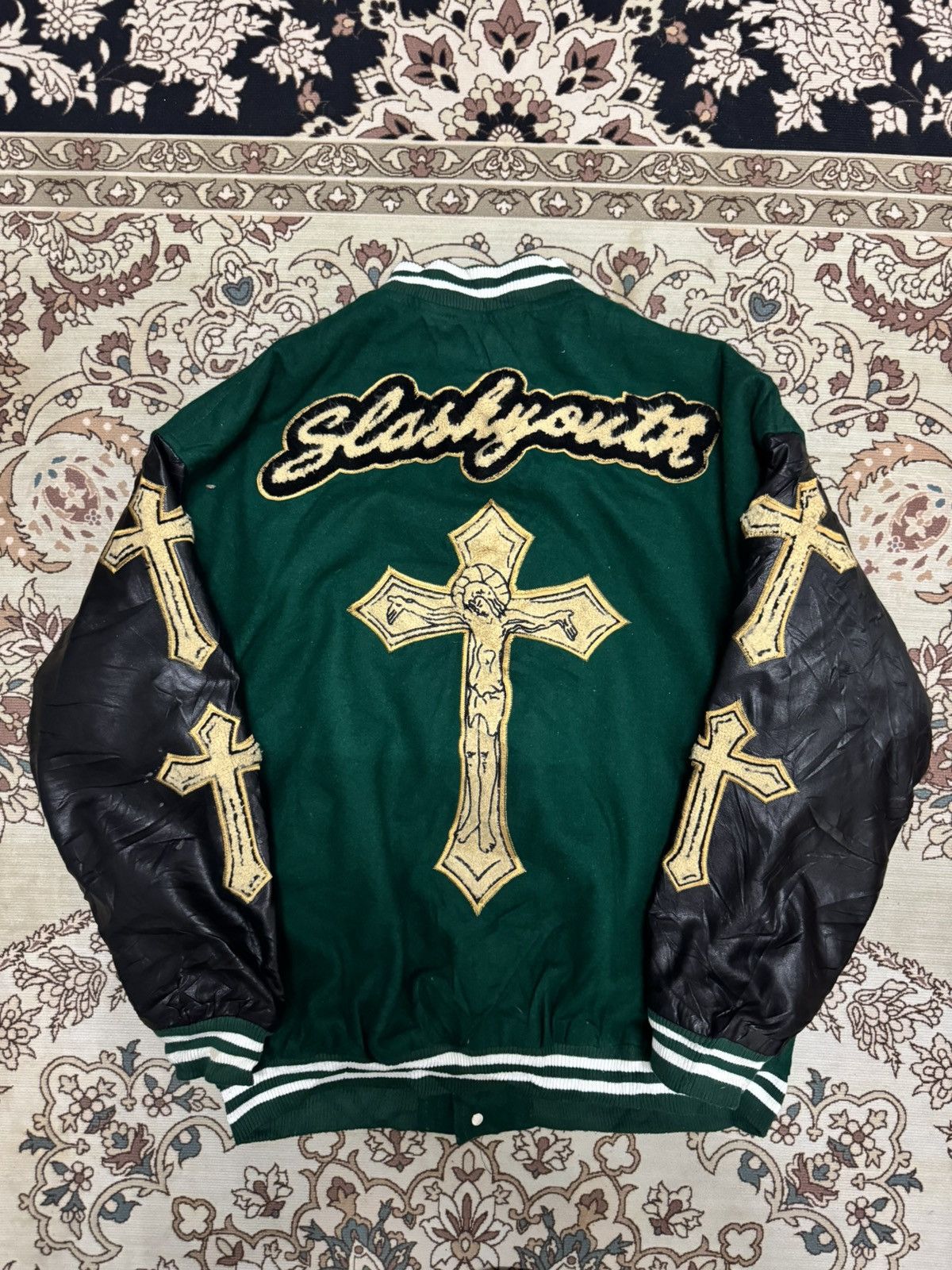 Japanese Brand SLASH YOUTH BIG LOGO CHROME VARSITY JACKET Size US M / EU 48-50 / 2 - 1 Thumbnail
