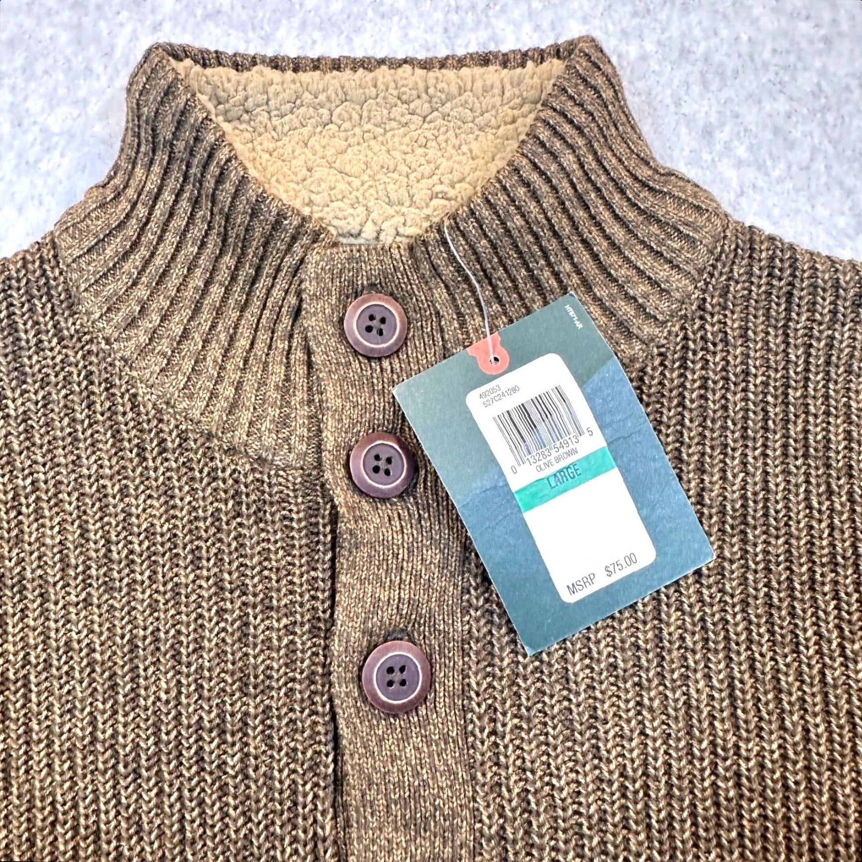 Vintage G.H. Bass & Co. Mens Large Canyon Button Olive Brown Mock Neck Sweater Shirt Size US L / EU 52-54 / 3 - 4 Thumbnail