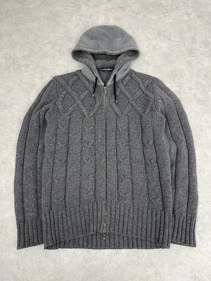 Dolce & Gabbana 2010s Dolce & Gabbana Grey Wool Zip-up Hoodie Size US L / EU 52-54 / 3 - 1 Thumbnail