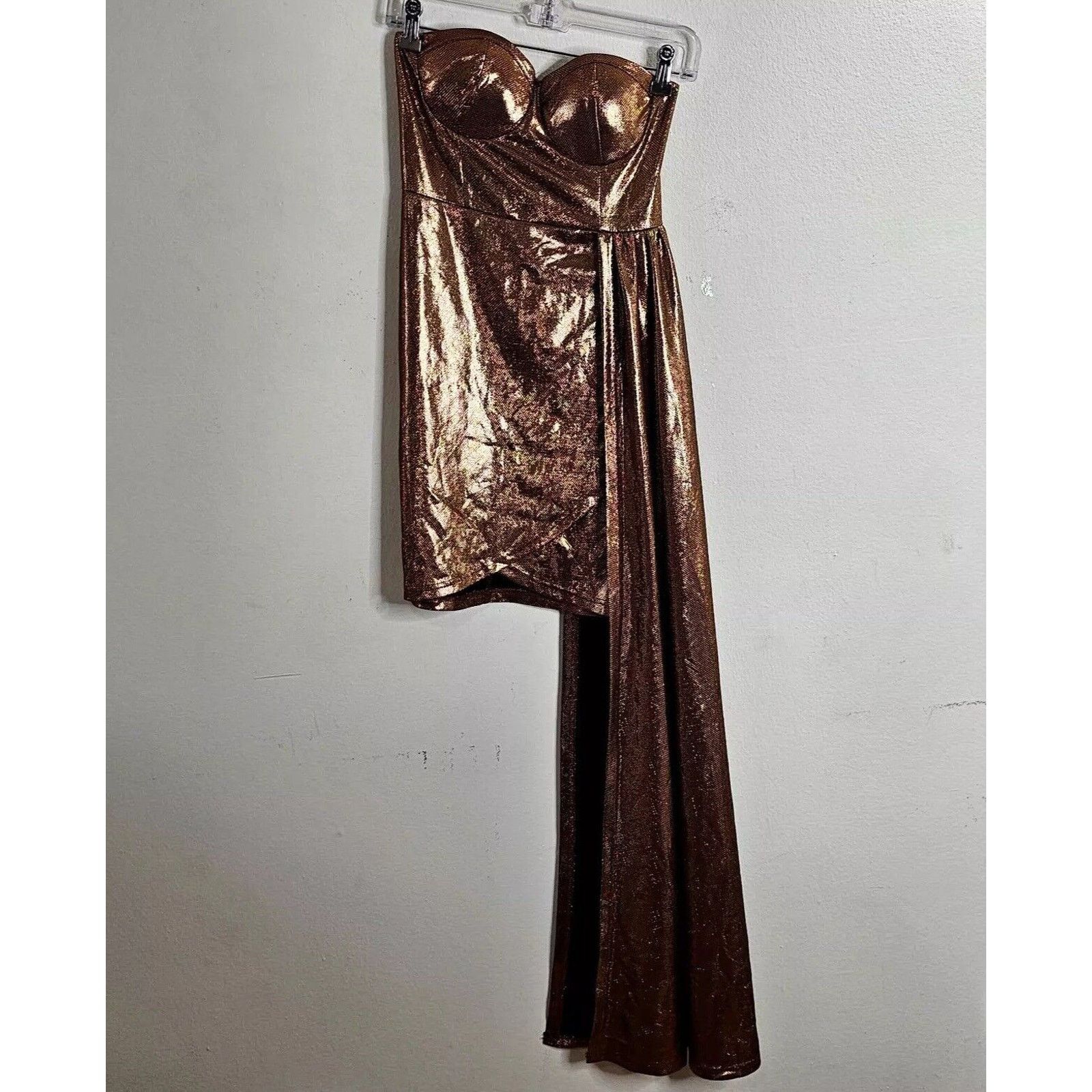 Other Bronze Metallic Sweetheart Sleeveless Bodycon Mini Long Sash Size S / US 4 / IT 40 - 1 Thumbnail