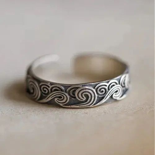 Jewelry × Vintage Retro Auspicious Wave Cloud Rings Size ONE SIZE - 1 Thumbnail