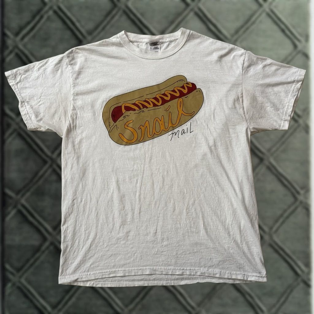 Fruit Of The Loom Fruit of the Loom Snail Mail Hot Dog Lush 2019 Tour Shirt XL White Cotton T-Shirt Unisex Adults Graphic Print Band Rock Emo 2010-2019 Vintage N/A Size US XL / EU 56 / 4 - 1 Thumbnail