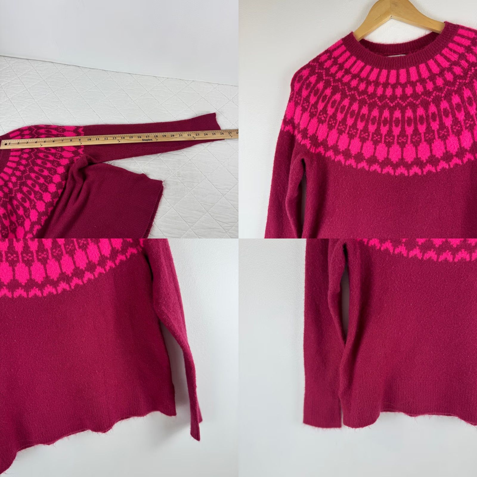 J.Crew J.Crew Fair Isle Crewneck Sweater Extra-Soft Pink Necklace Burgundy Womens XS Size XS / US 0-2 / IT 36-38 - 8 Thumbnail
