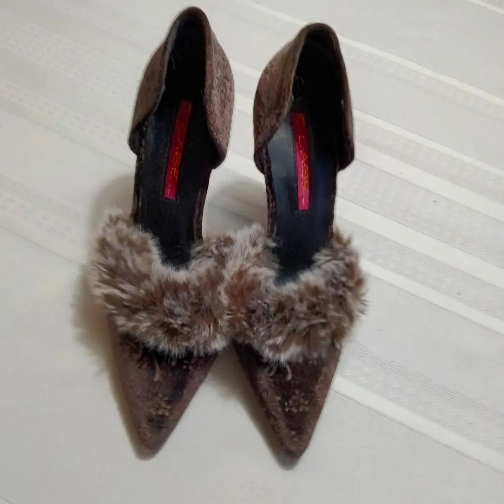 Other Vintage Velvet Fur-Heel Mules — Baroque Brown Floral, Size 6 Size US 6 / IT 36 - 1 Thumbnail