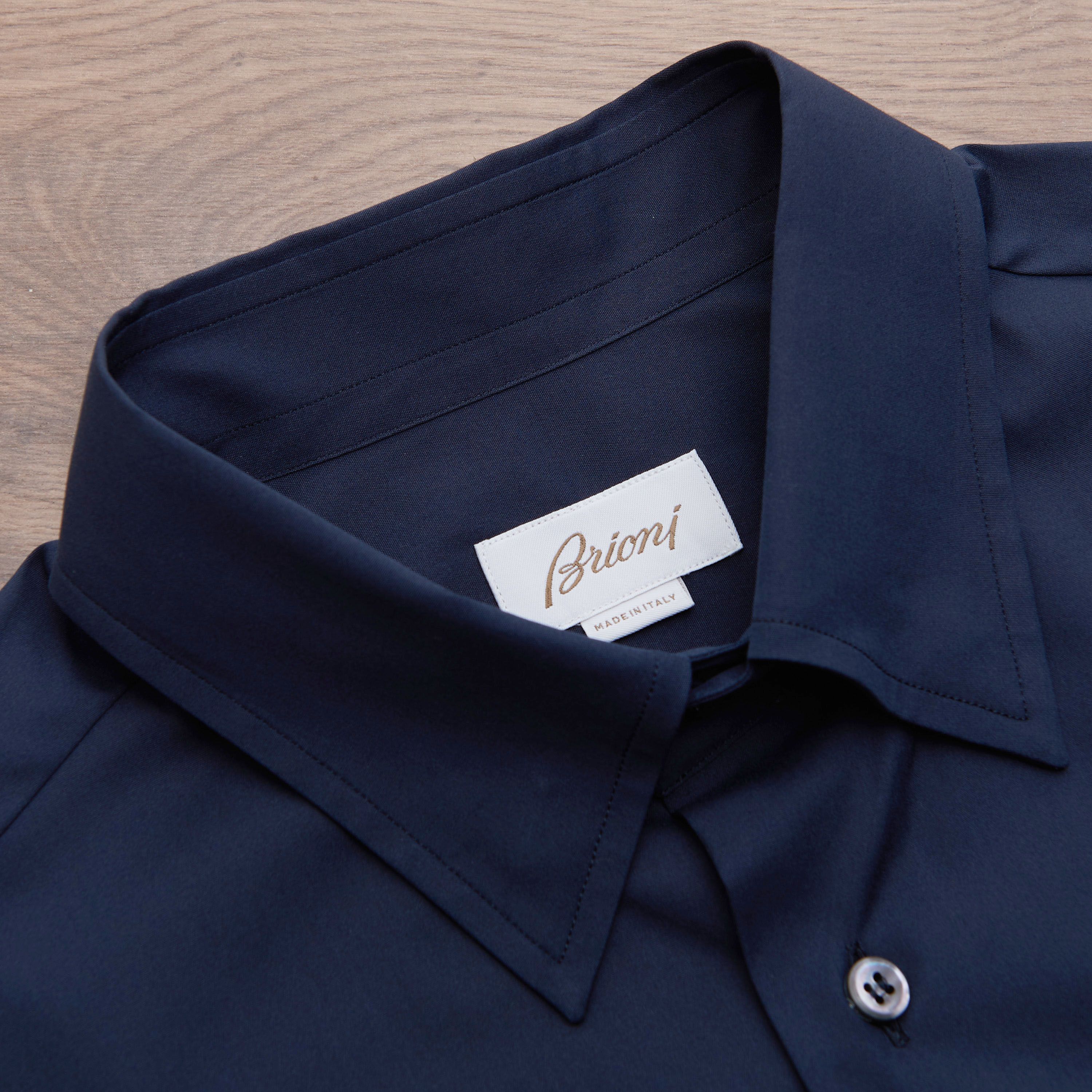 Brioni Longsleeve Fitted Shirt In Dark Blue Cotton Blend Size US XS / EU 42 / 0 - 9 Thumbnail